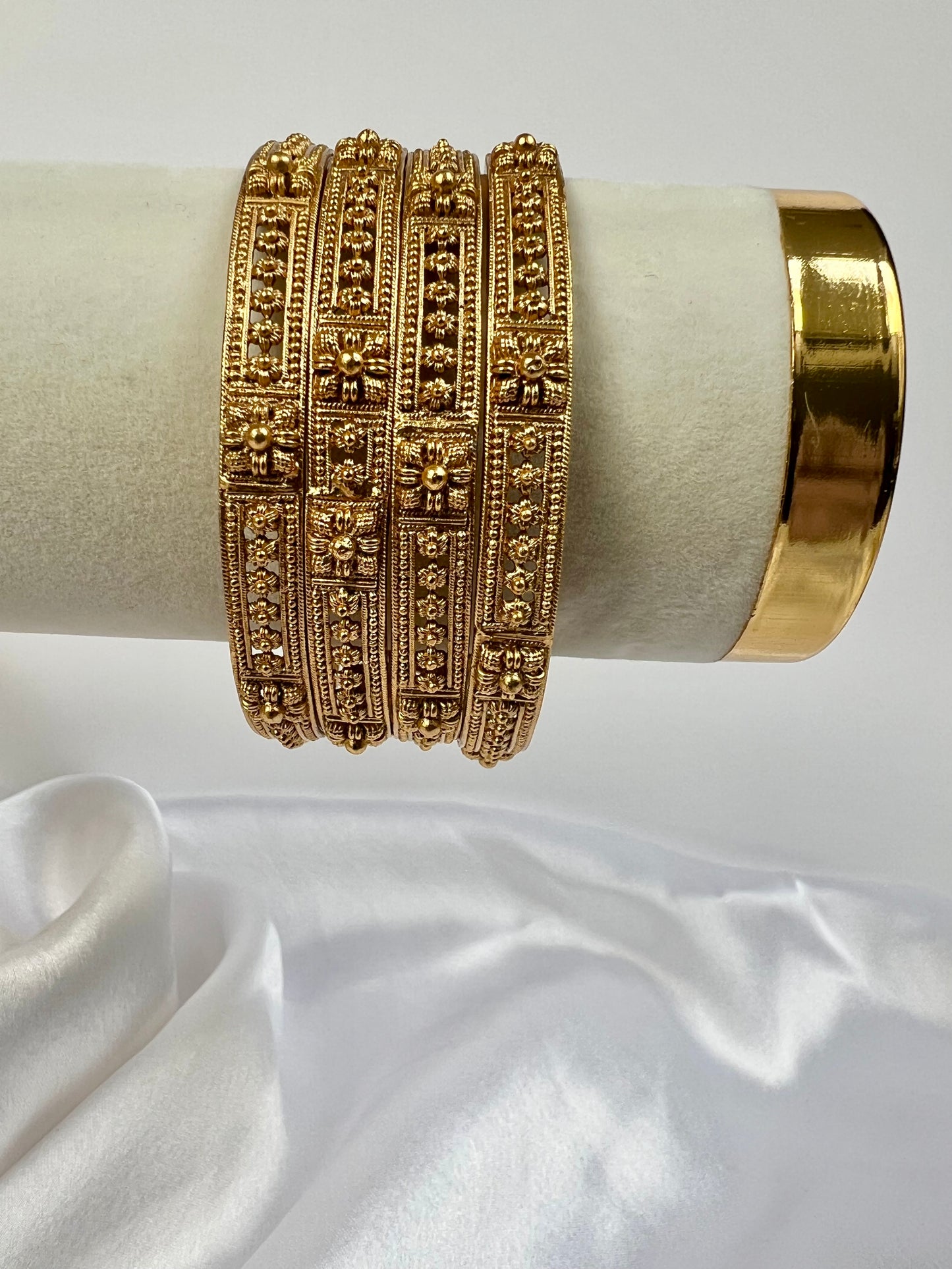 Antique Plain Matte Gold Bangles With Gold Plating, set of four B3007