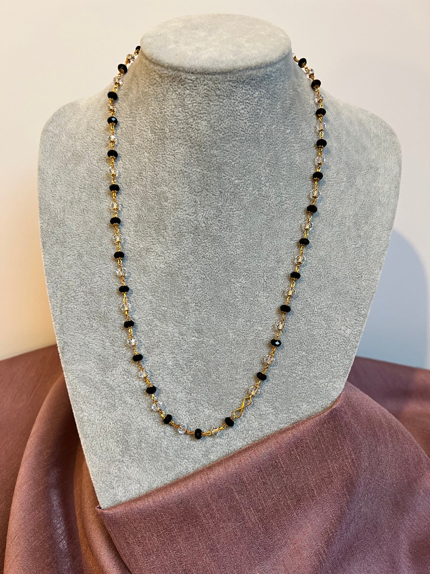 SUHANYA - Simple long black and clear beads golden necklace N3237