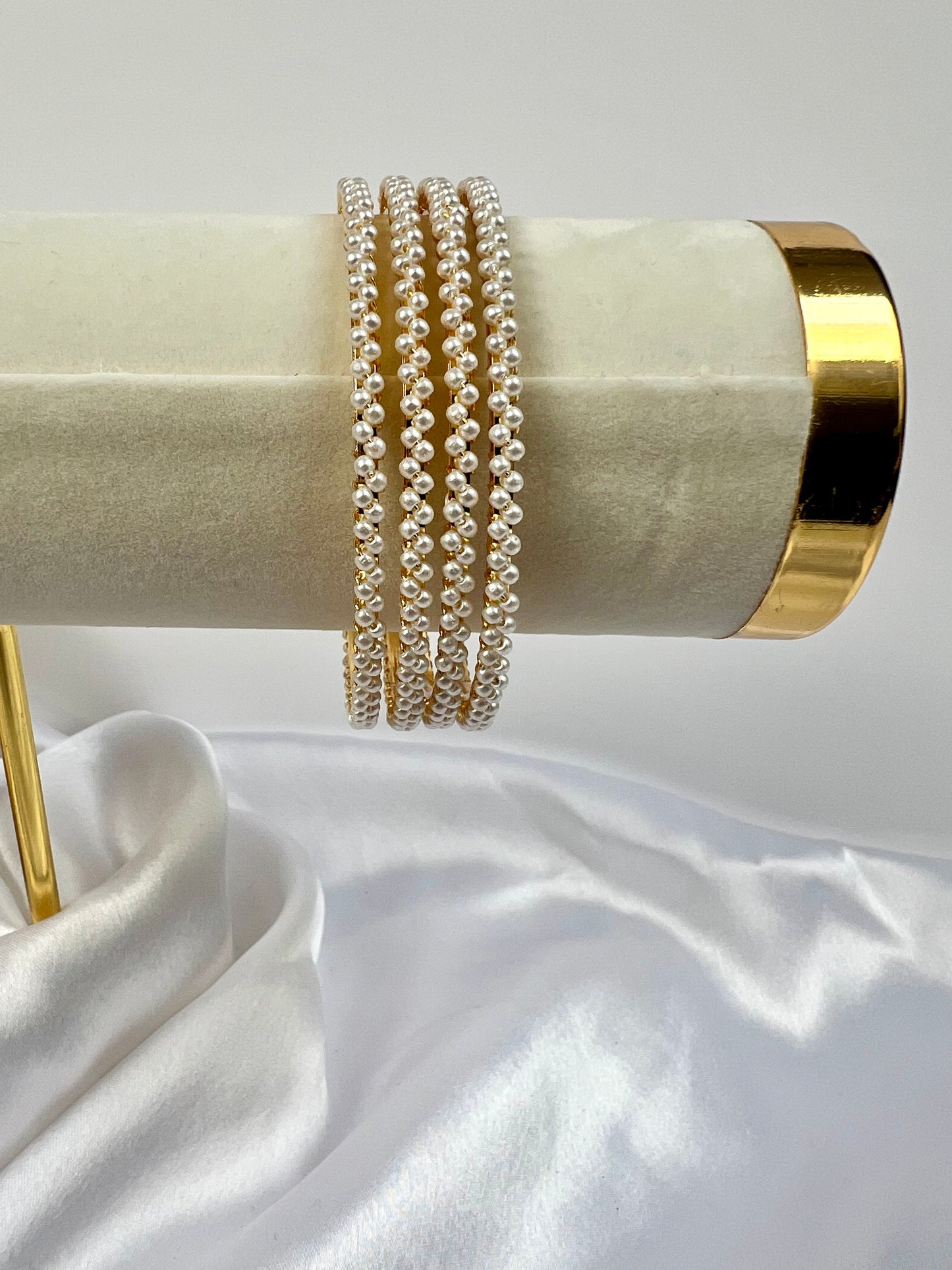 Gold Bangles With Gold Plating and Pearls, set of four B3008