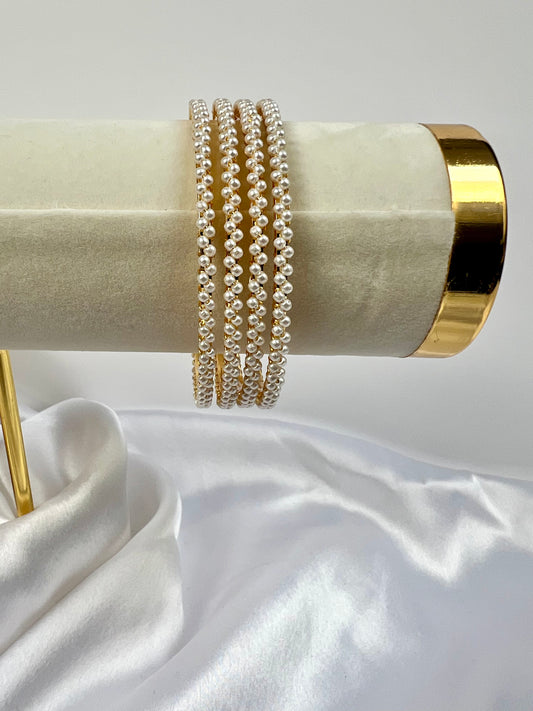 Gold Bangles With Gold Plating and Pearls, set of four B3008