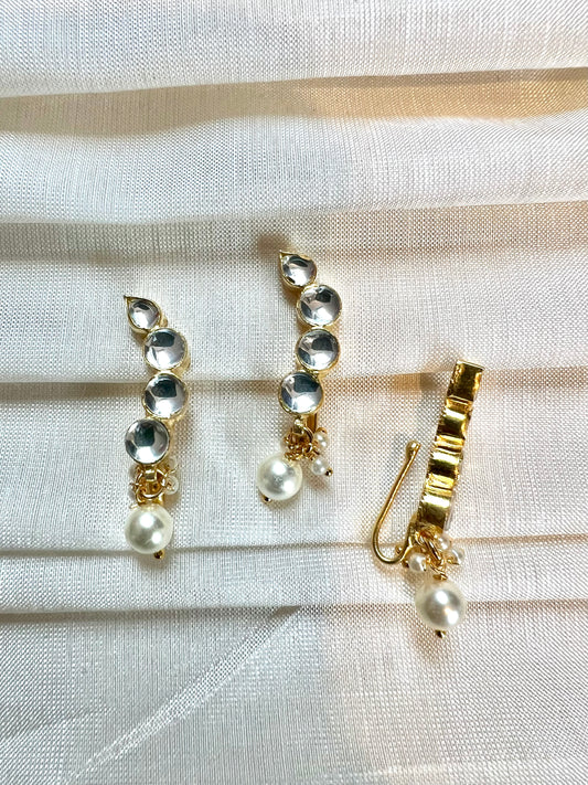Kundan stone pressing nosering with pearls gold plated NR3036
