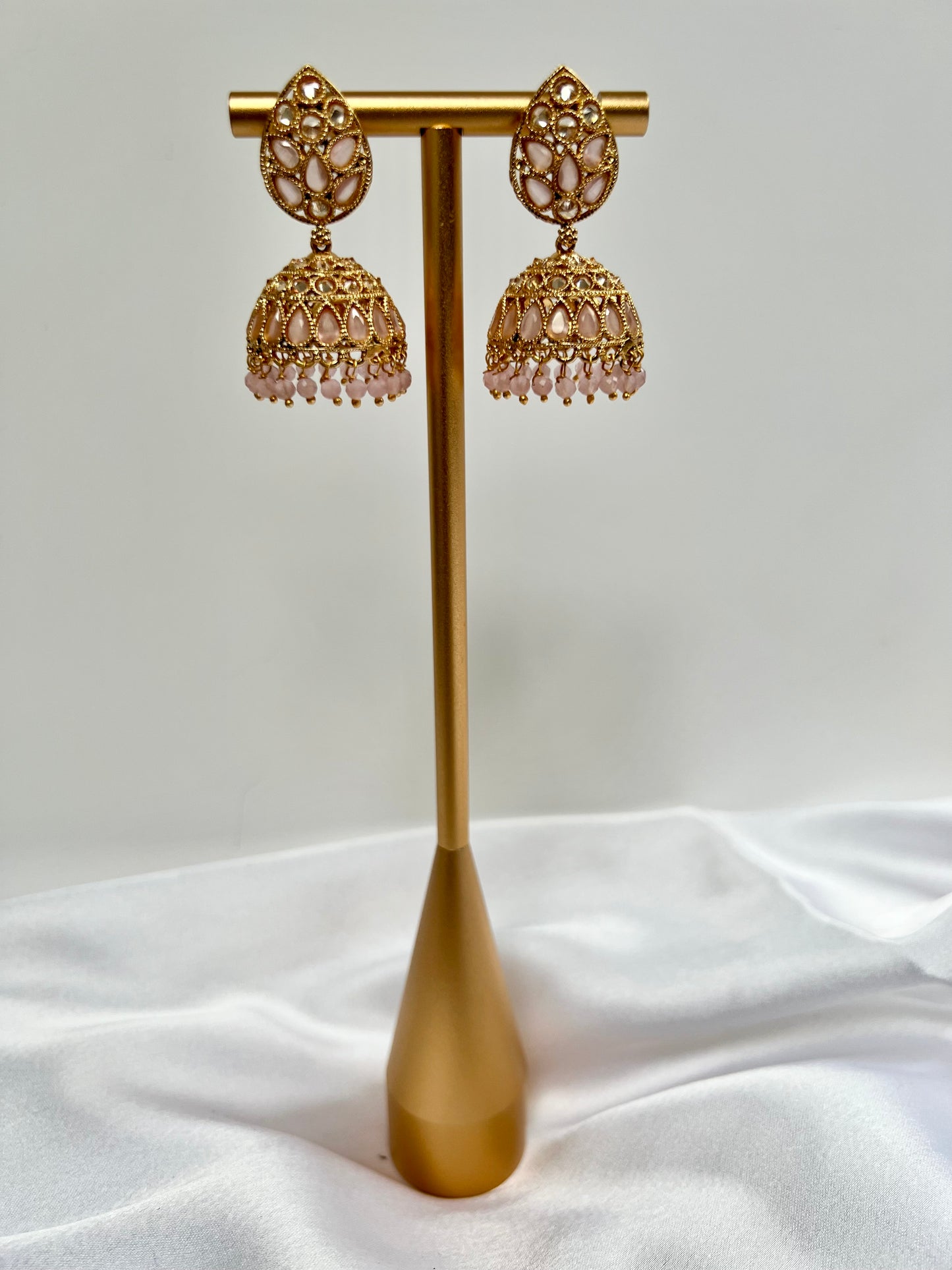 Light blush pink gold plated jhumka earrings E3024