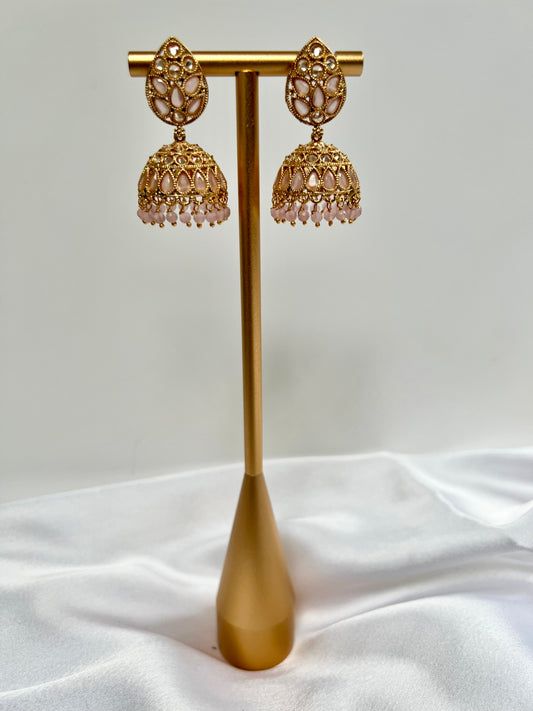 Light blush pink gold plated jhumka earrings E3024