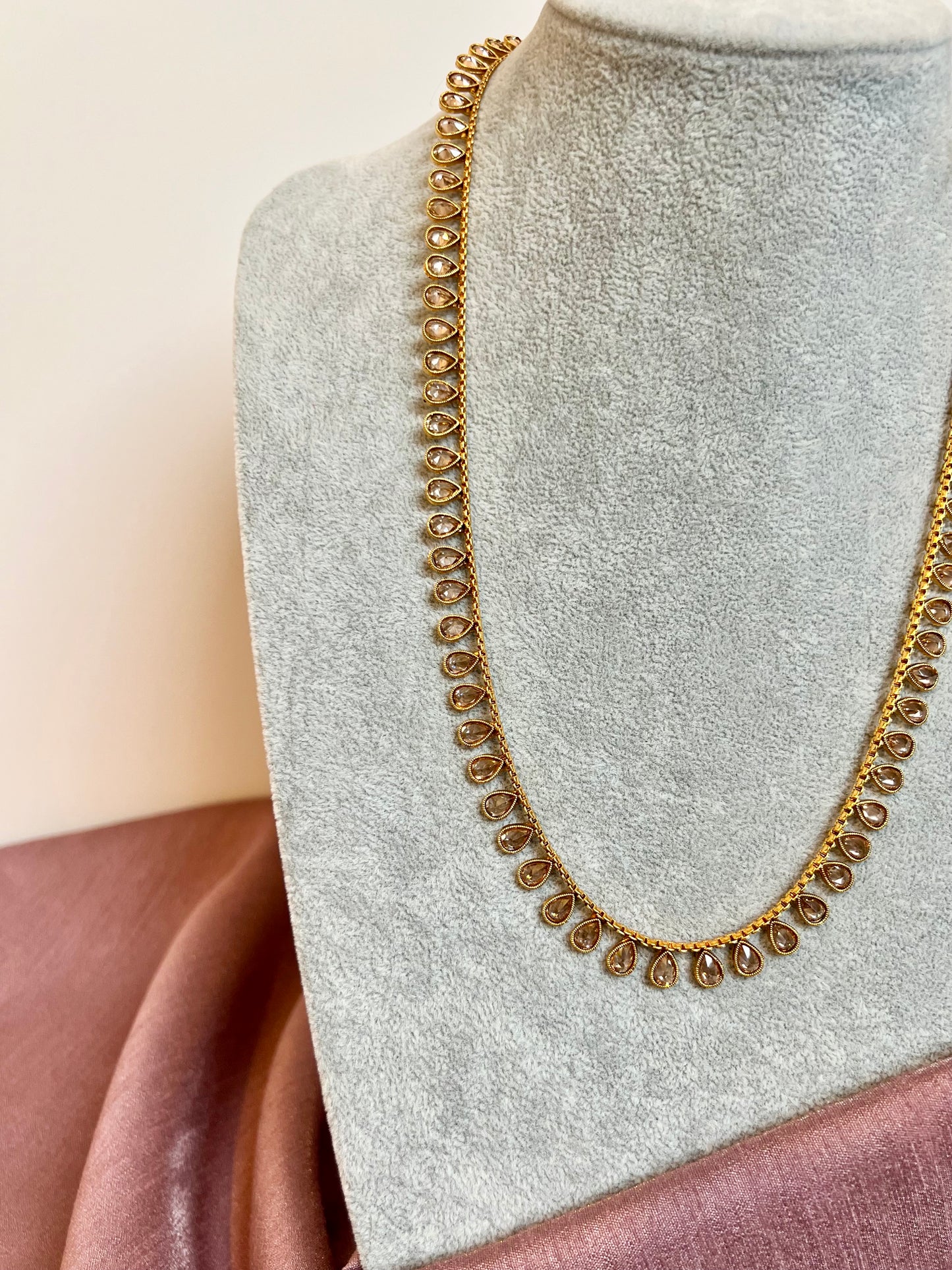 SHRUTIKA- Long kundan stone tear shaped white stone necklace set with earrings N3215