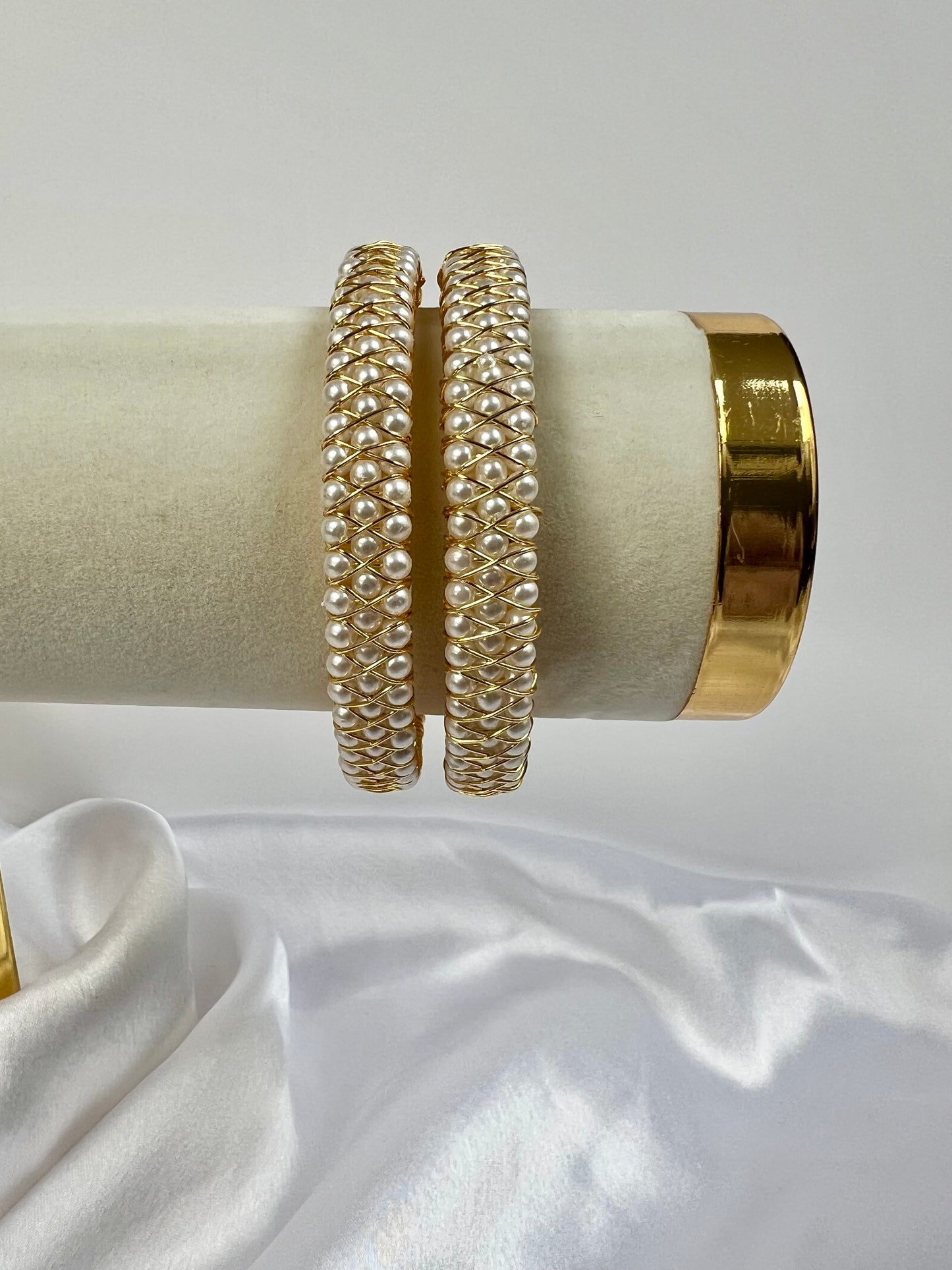 Classic Gold Bangles with Pearls and  Gold Plating , set of two B3011
