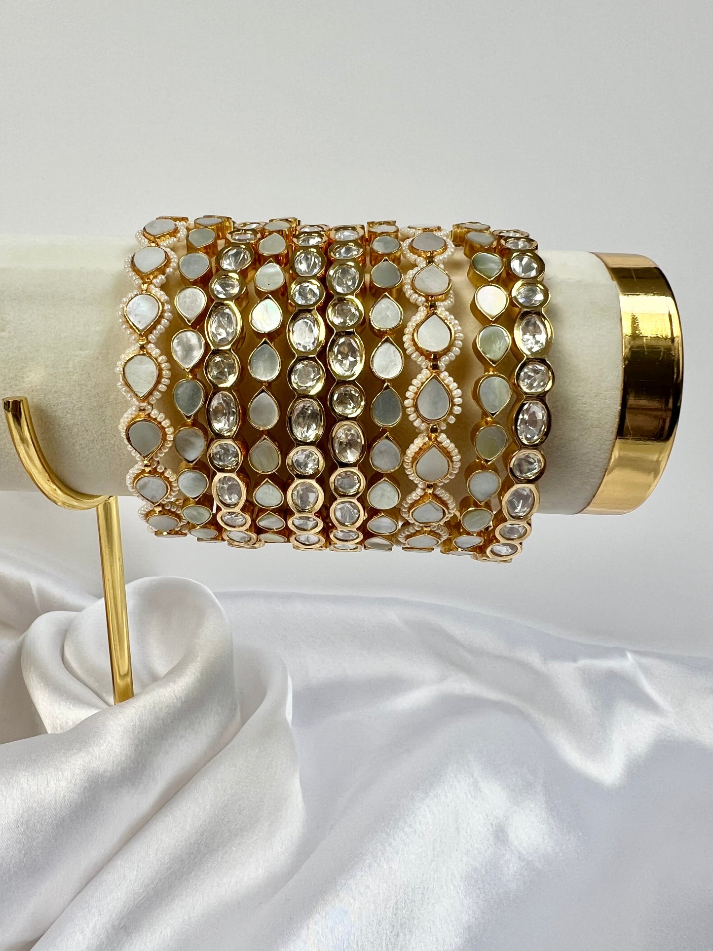 Bridal kundan stone, mother of pearls bangle set B3019