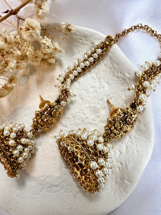 Bridal temple antique pearl jhumka earrings E3040