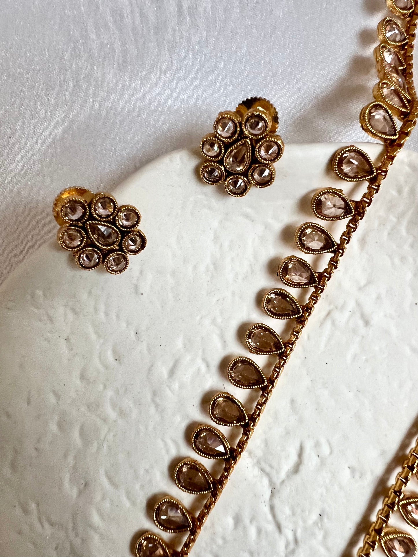 SHRUTIKA- Long kundan stone tear shaped white stone necklace set with earrings N3215