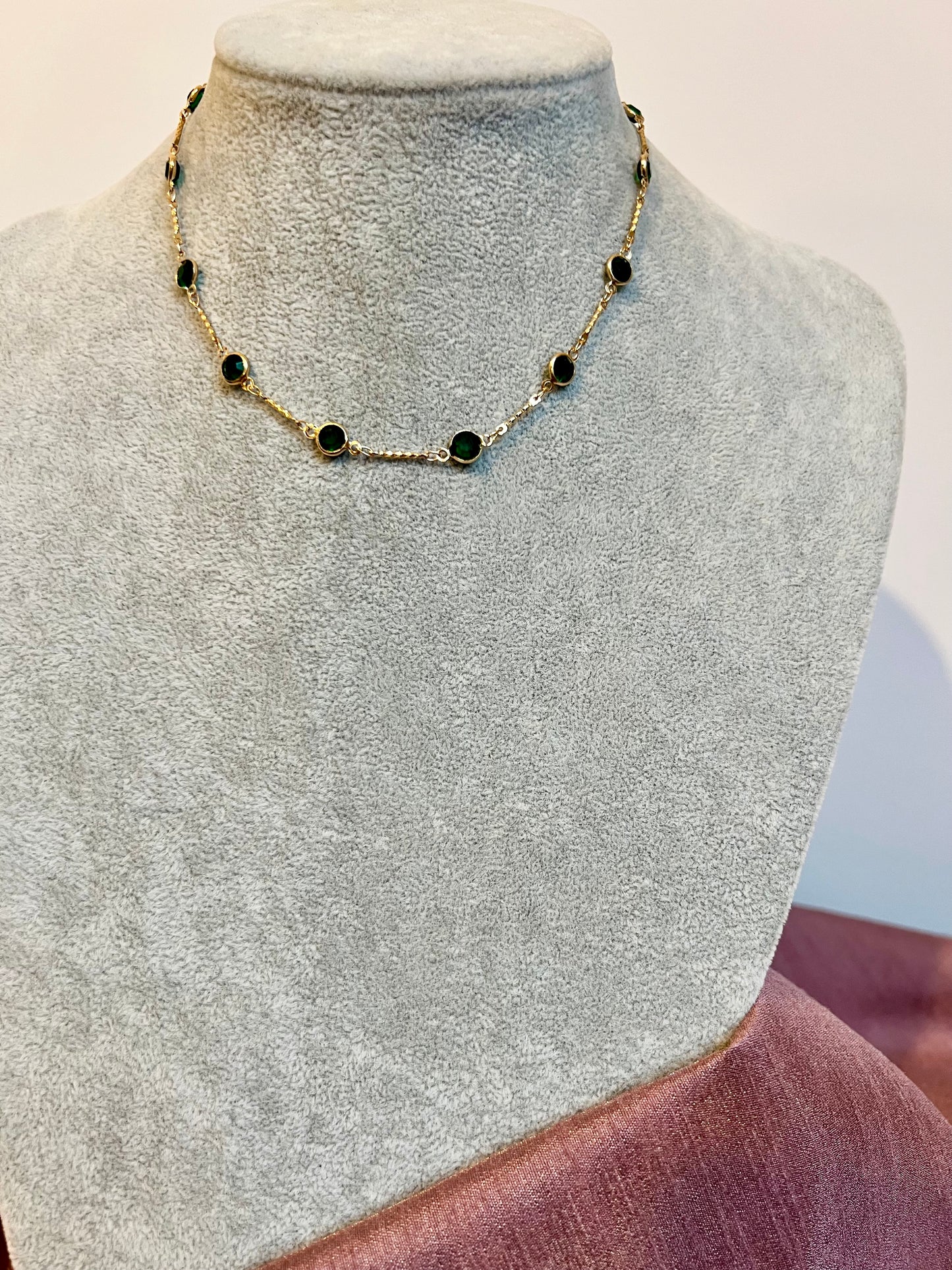 MIDHUSA - Simple short chain golden green stone necklace N3238