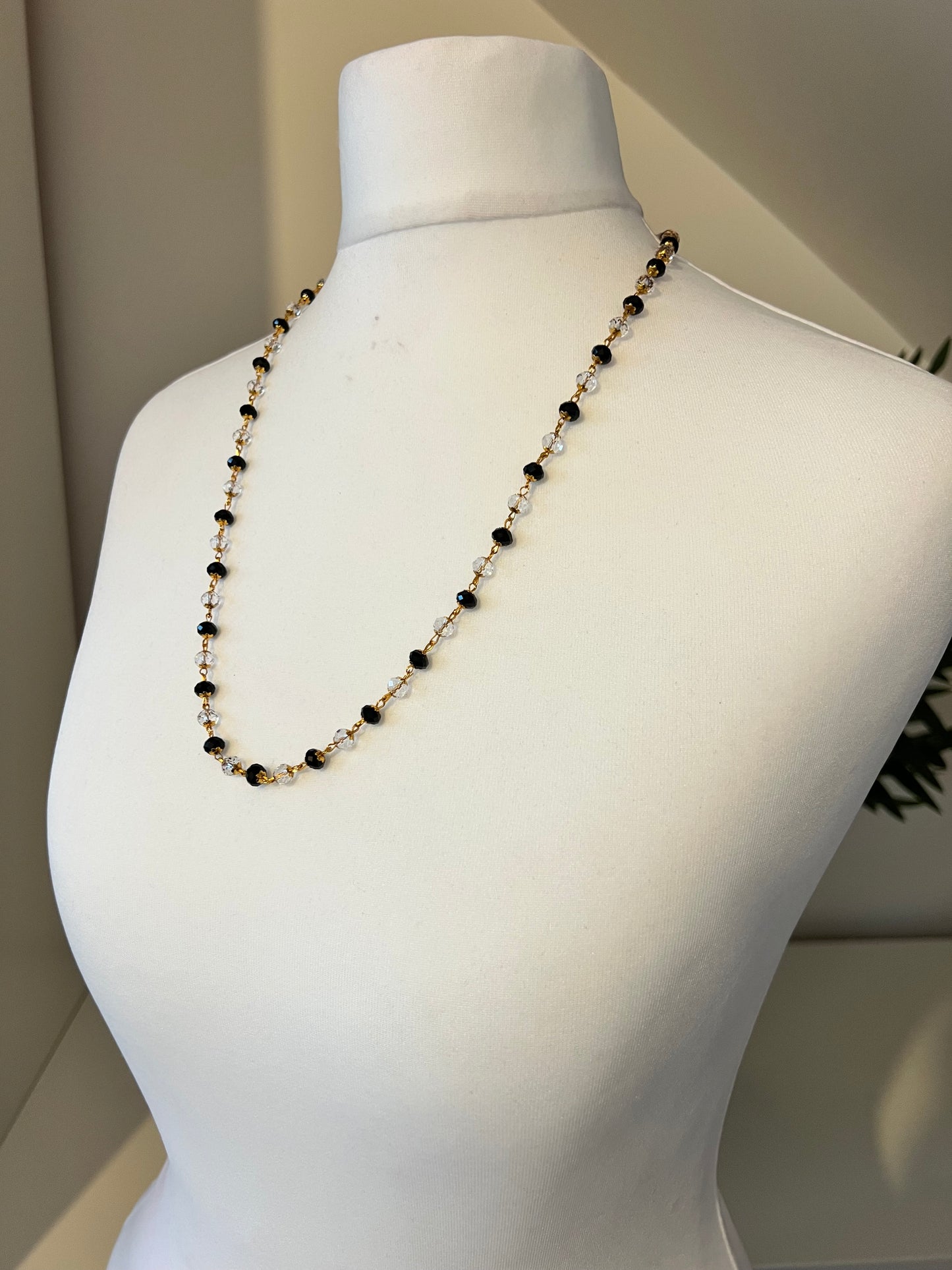 SUHANYA - Simple long black and clear beads golden necklace N3237