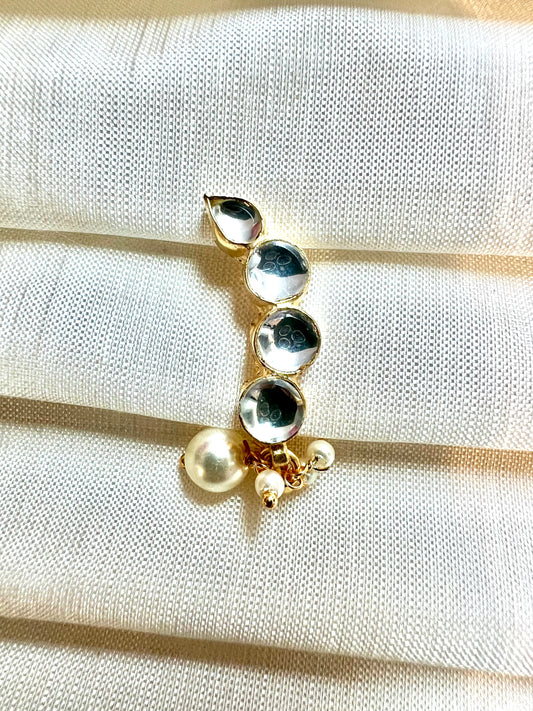 Kundan stone pressing nosering with pearls gold plated NR3036