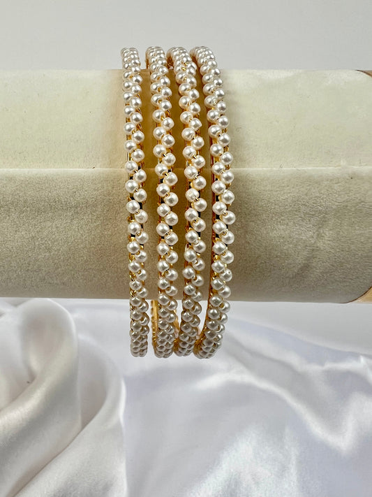 Gold Bangles With Gold Plating and Pearls, set of four B3008