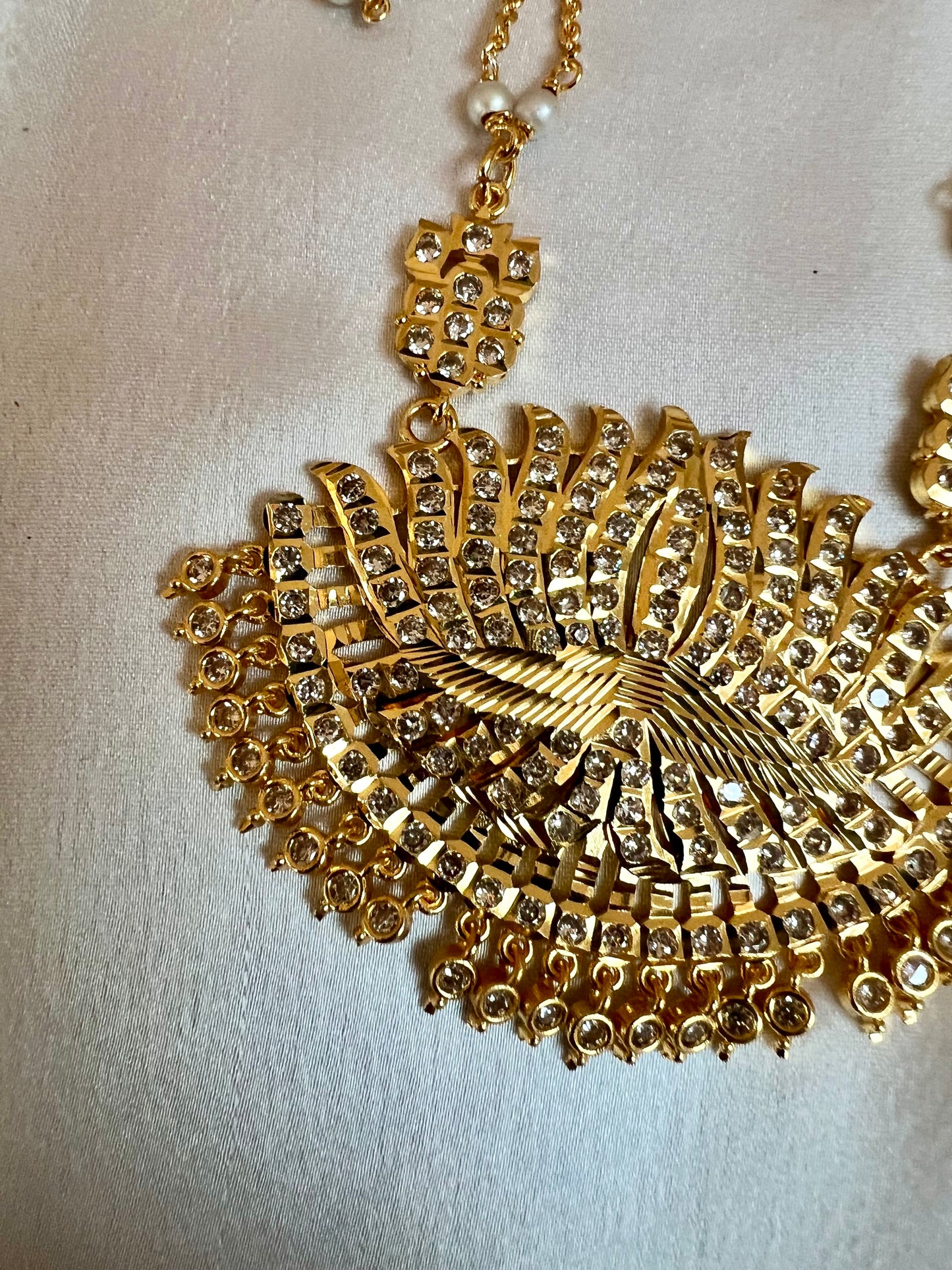 LAVO- Long pathakam lotus necklace with pearl chain N3187