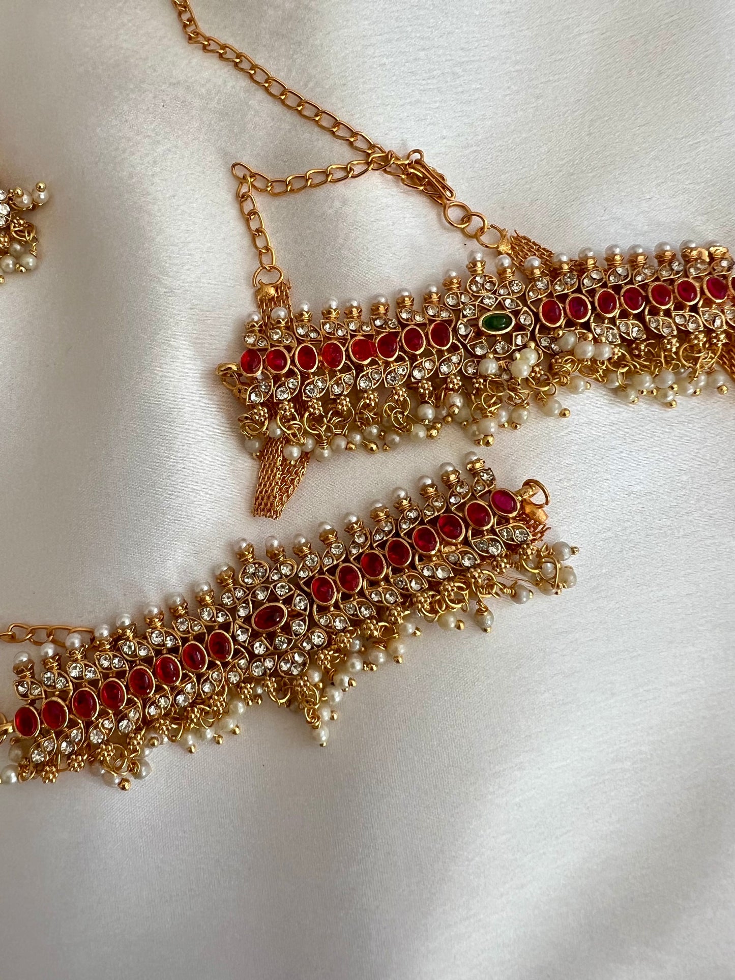 NEHA - Small choker red stoned necklace set with matching earrings N3089