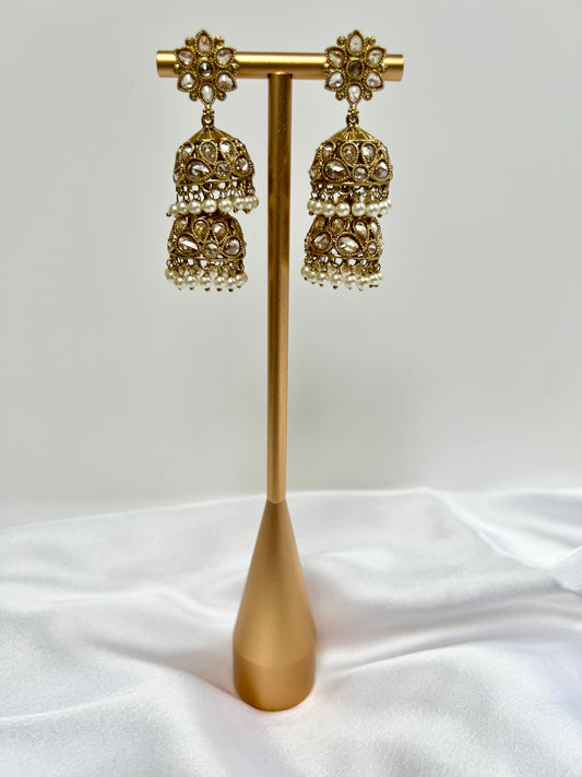 Mehndi plated pearl jhumka earring E3026