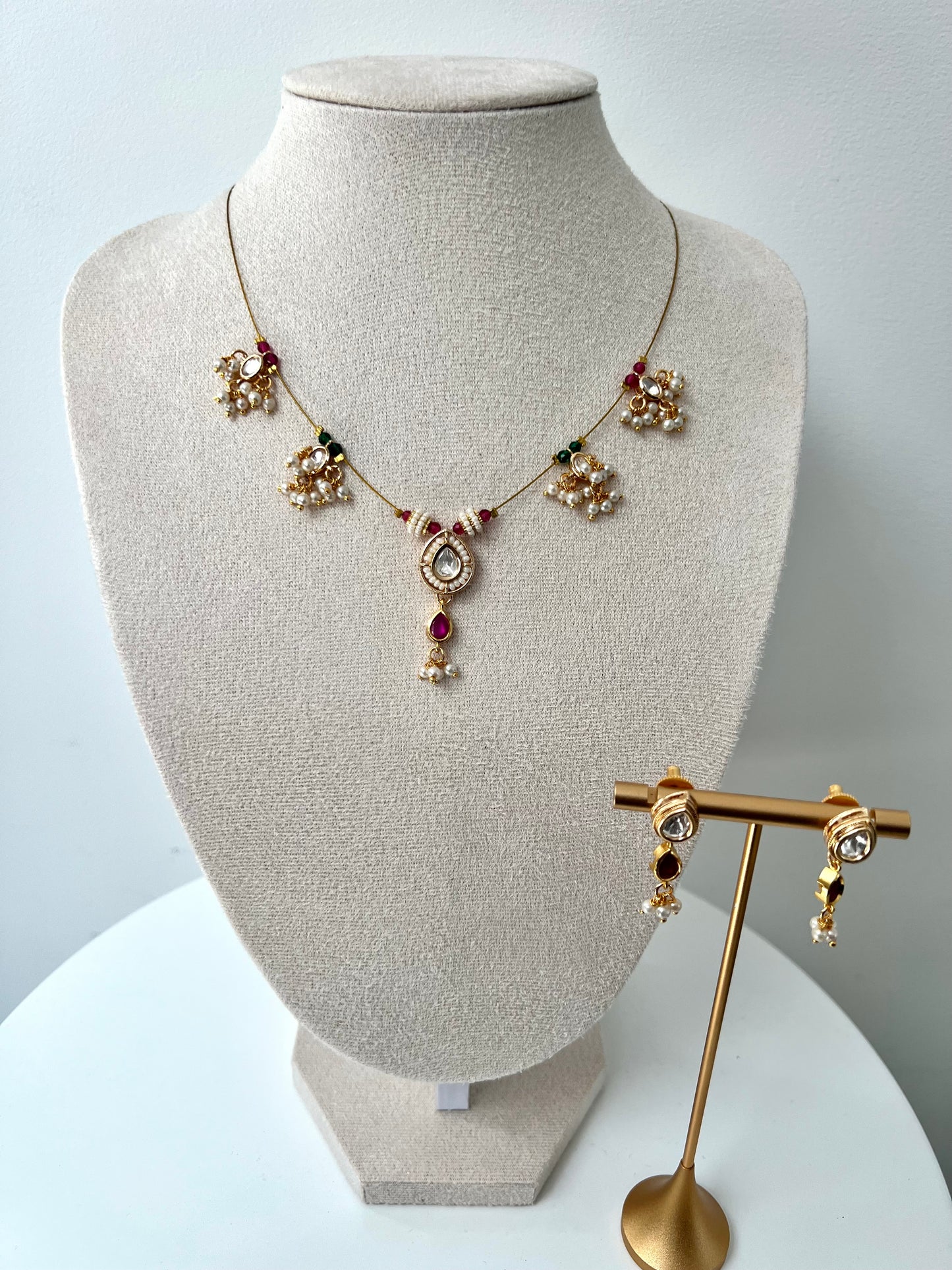 SUBASI - Dainty invisible chain pearl necklace set with small earrings N3379