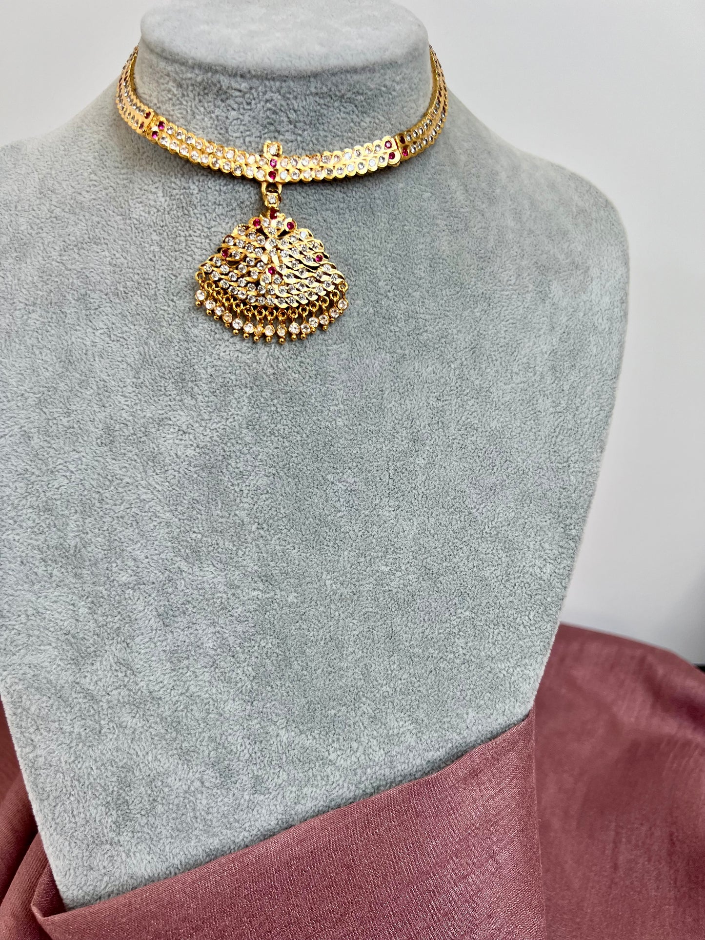ABIGA - Traditional impon two layered attigai necklace in ruby N3072