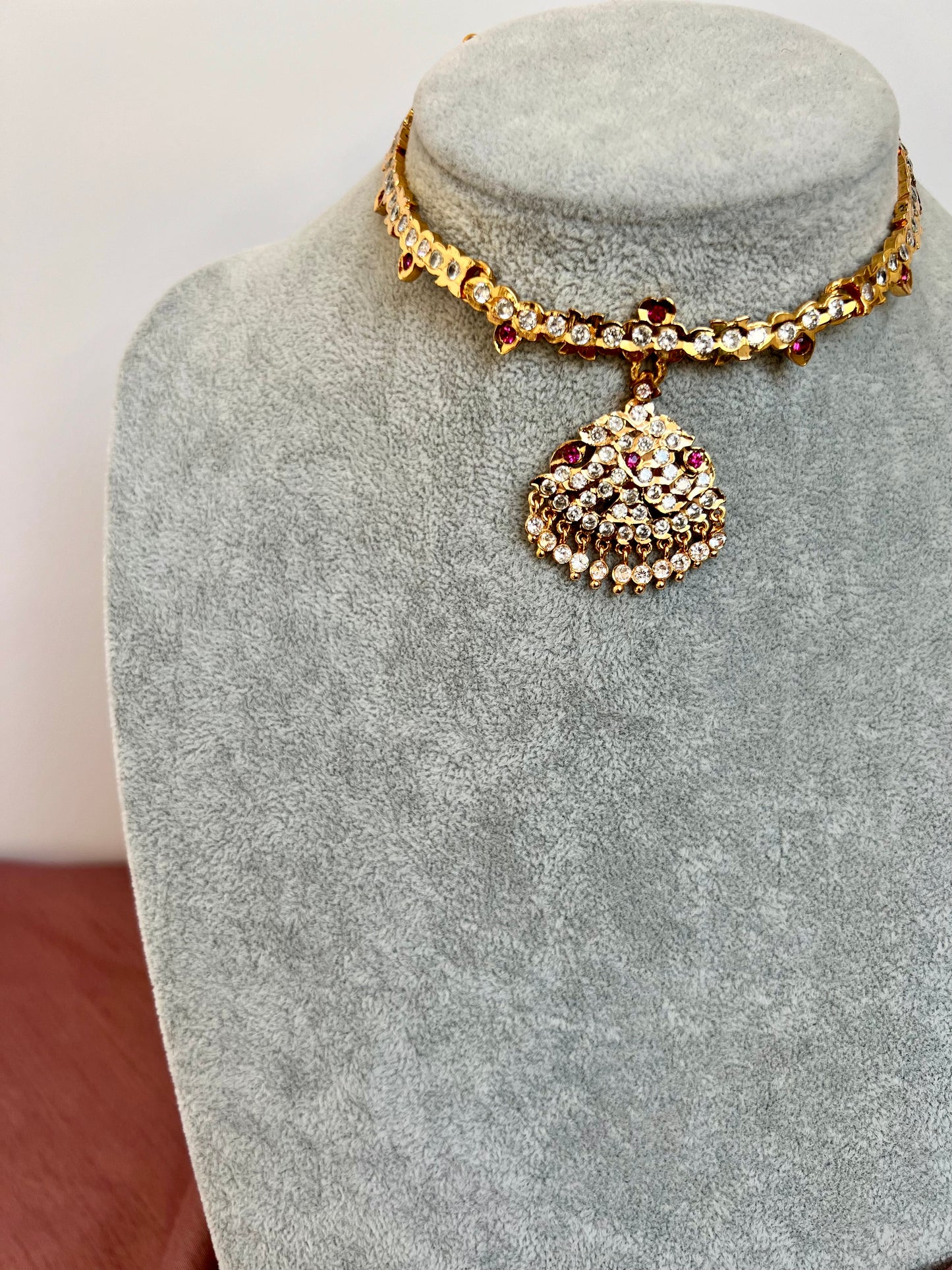 ABI- Simple traditional attigai with ruby and white stones N3092