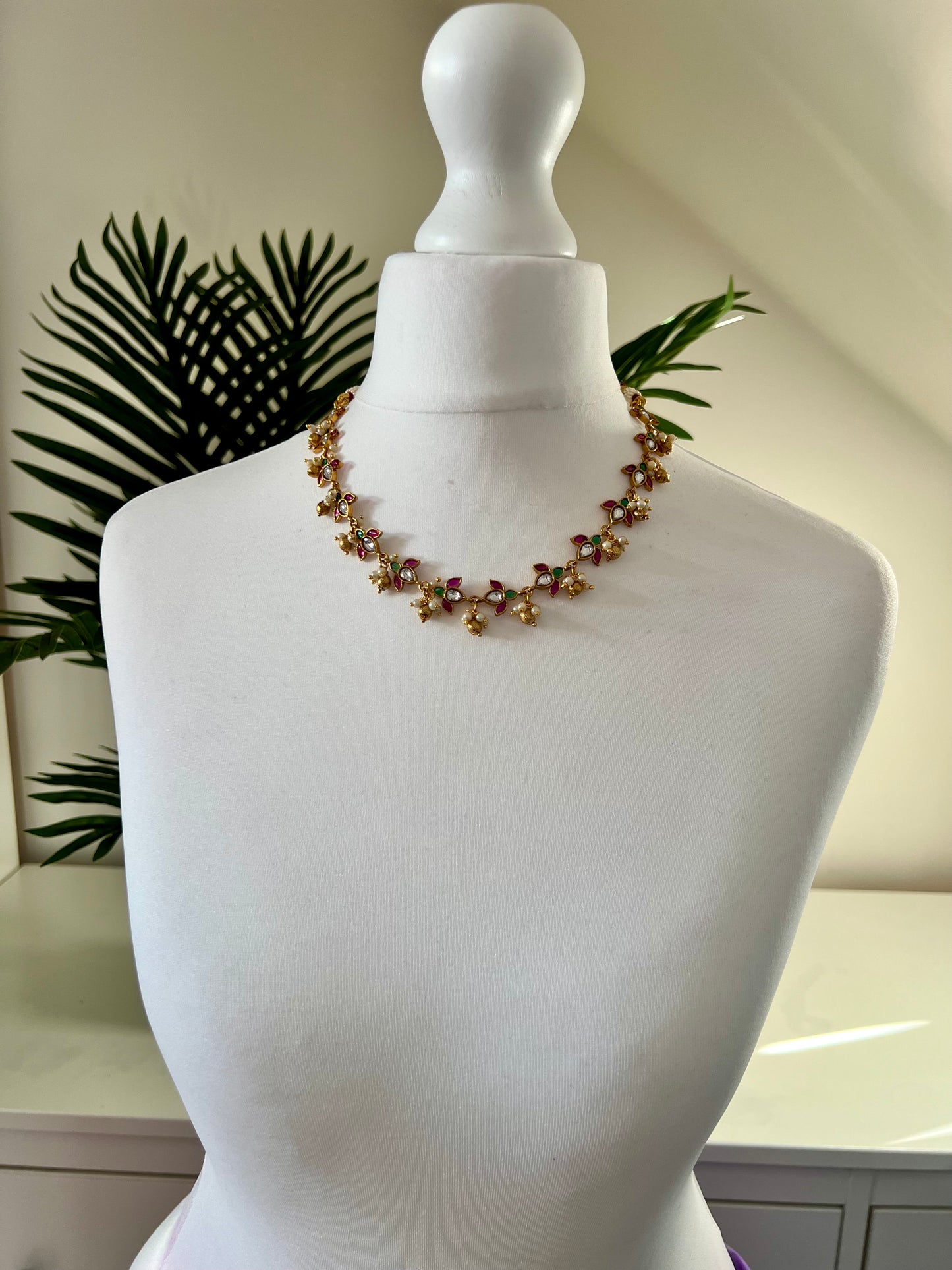AMELIA - Simple short chain lotus necklace with matching small lotus earrings N3010