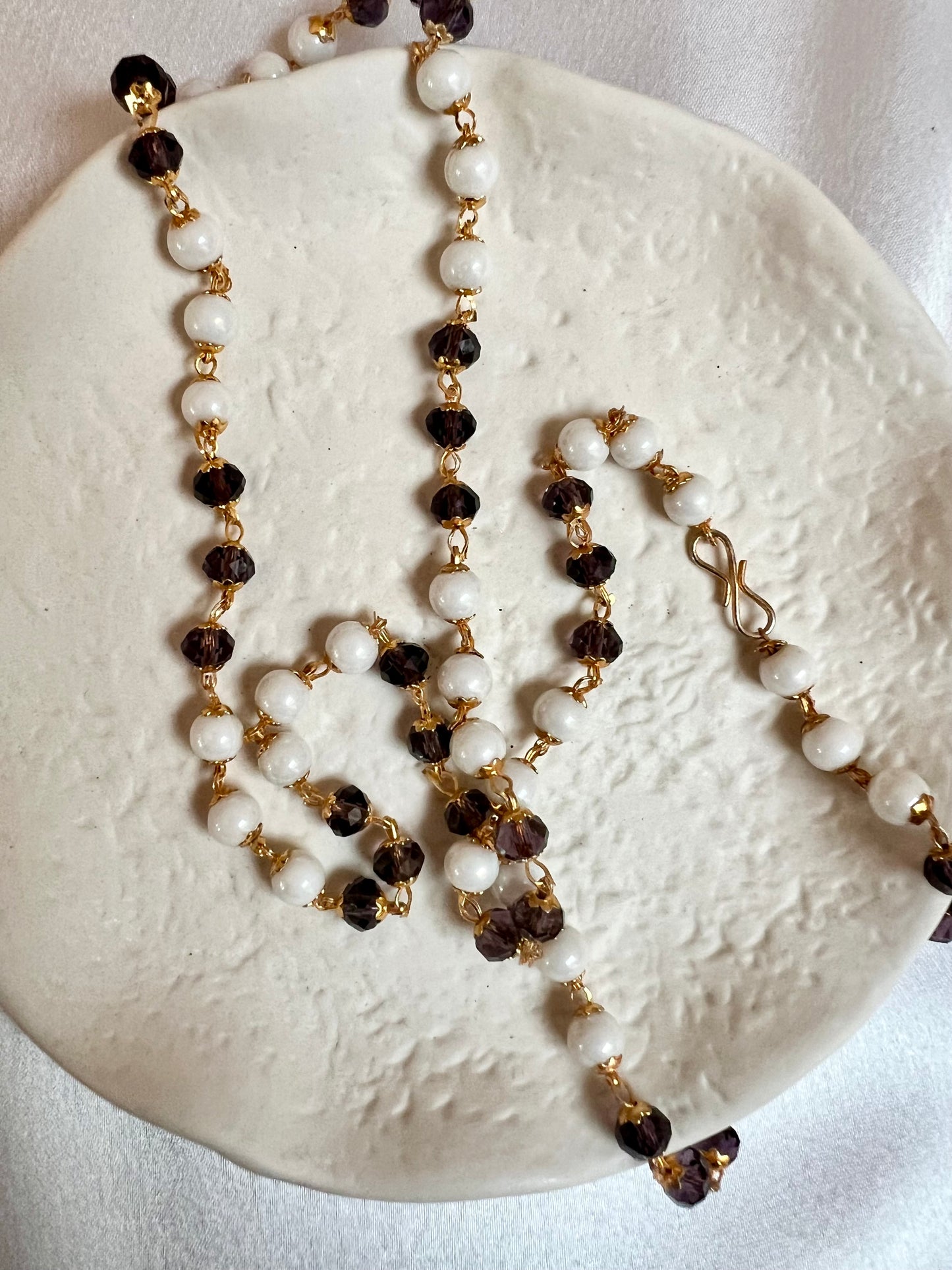 NITHRA - Simple long white and purple beads chain N3232