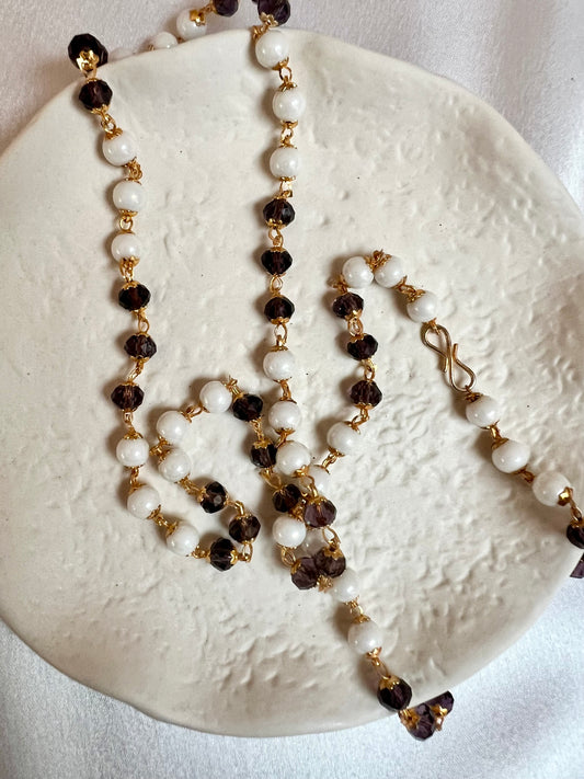 NITHRA - Simple long white and purple beads chain N3232