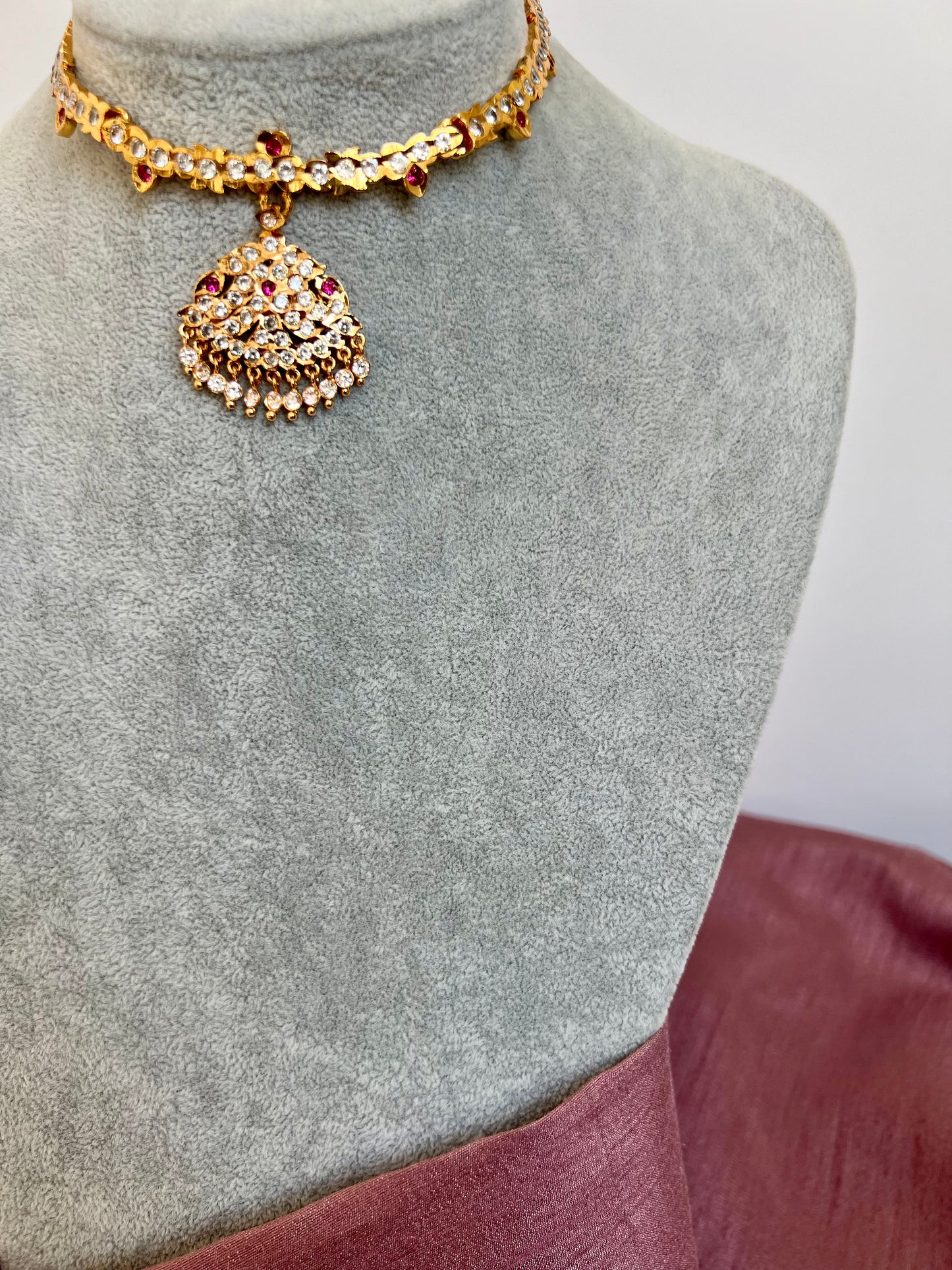 ABI- Simple traditional attigai with ruby and white stones N3092