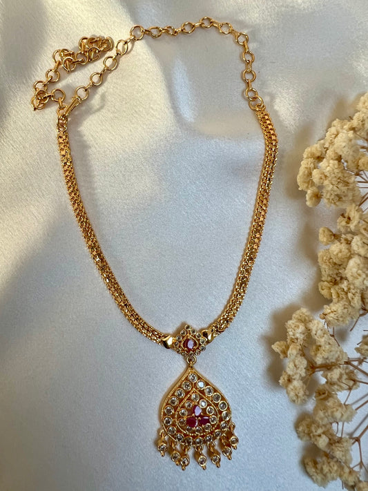 THILAGA - Short ruby white stoned attigai necklace N3146