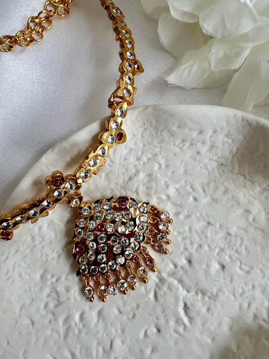 ABI- Simple traditional attigai with ruby and white stones N3092