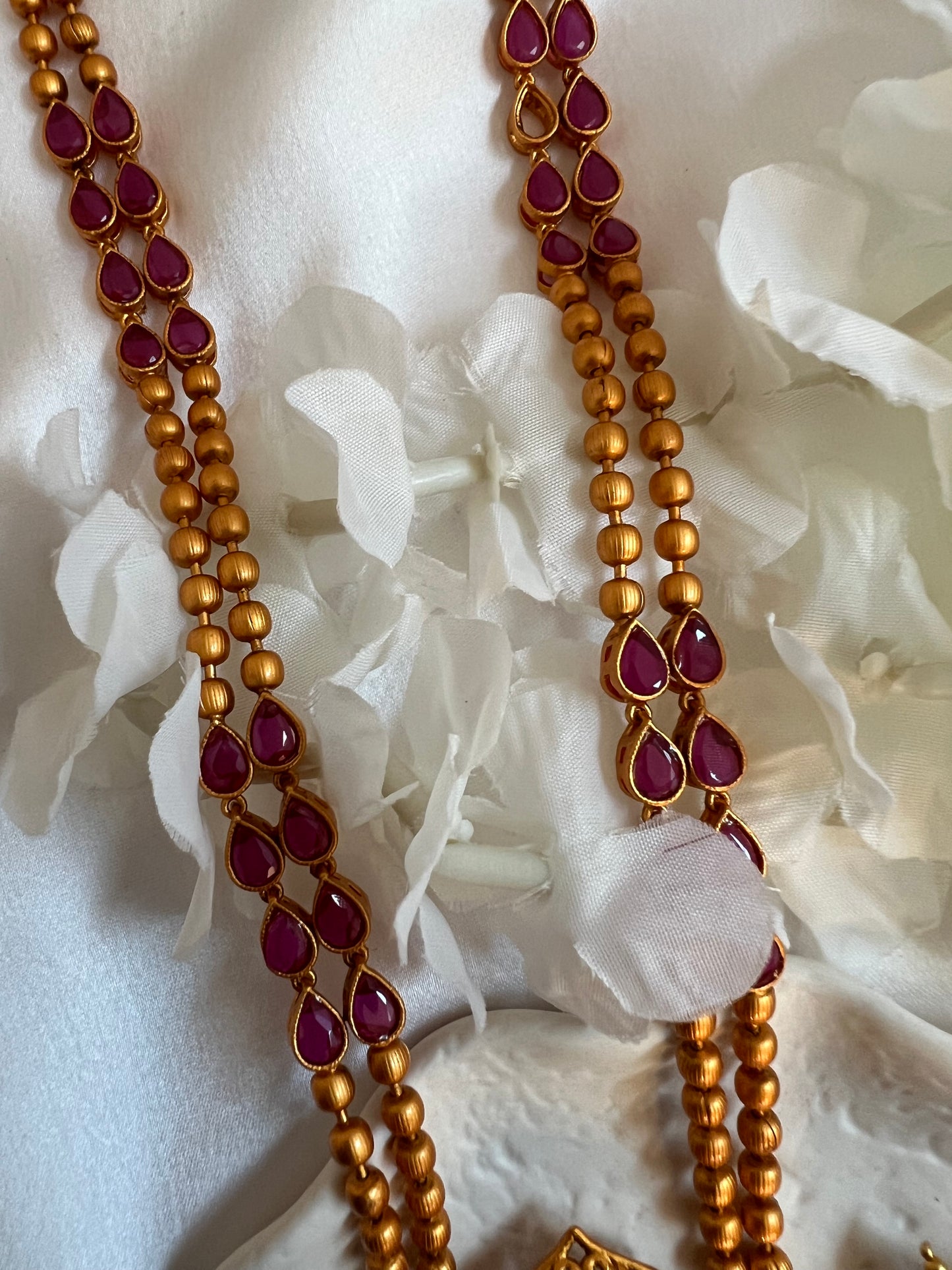 TAHA ruby -Antique temple necklace set in ruby with matching earrings N3006