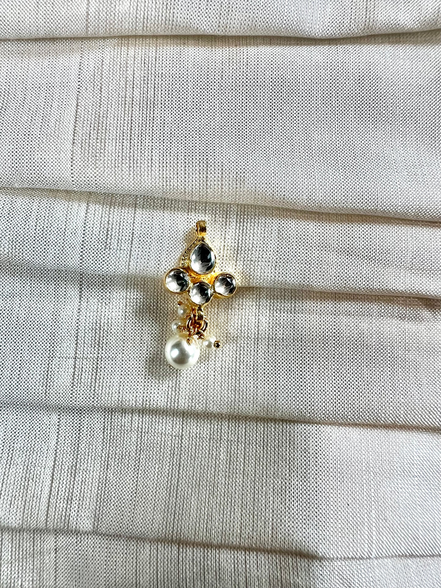 Kundan stone gold plated press in nose ring with pearls NR3071