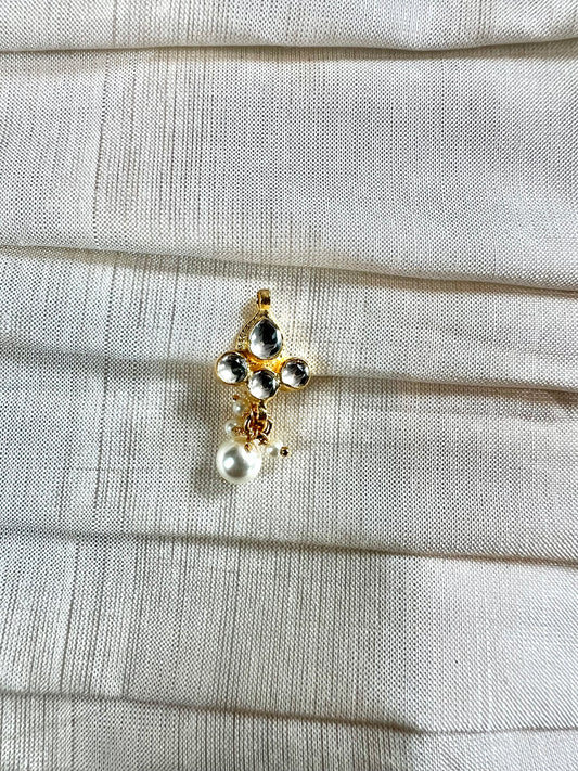Kundan stone gold plated press in nose ring with pearls NR3071