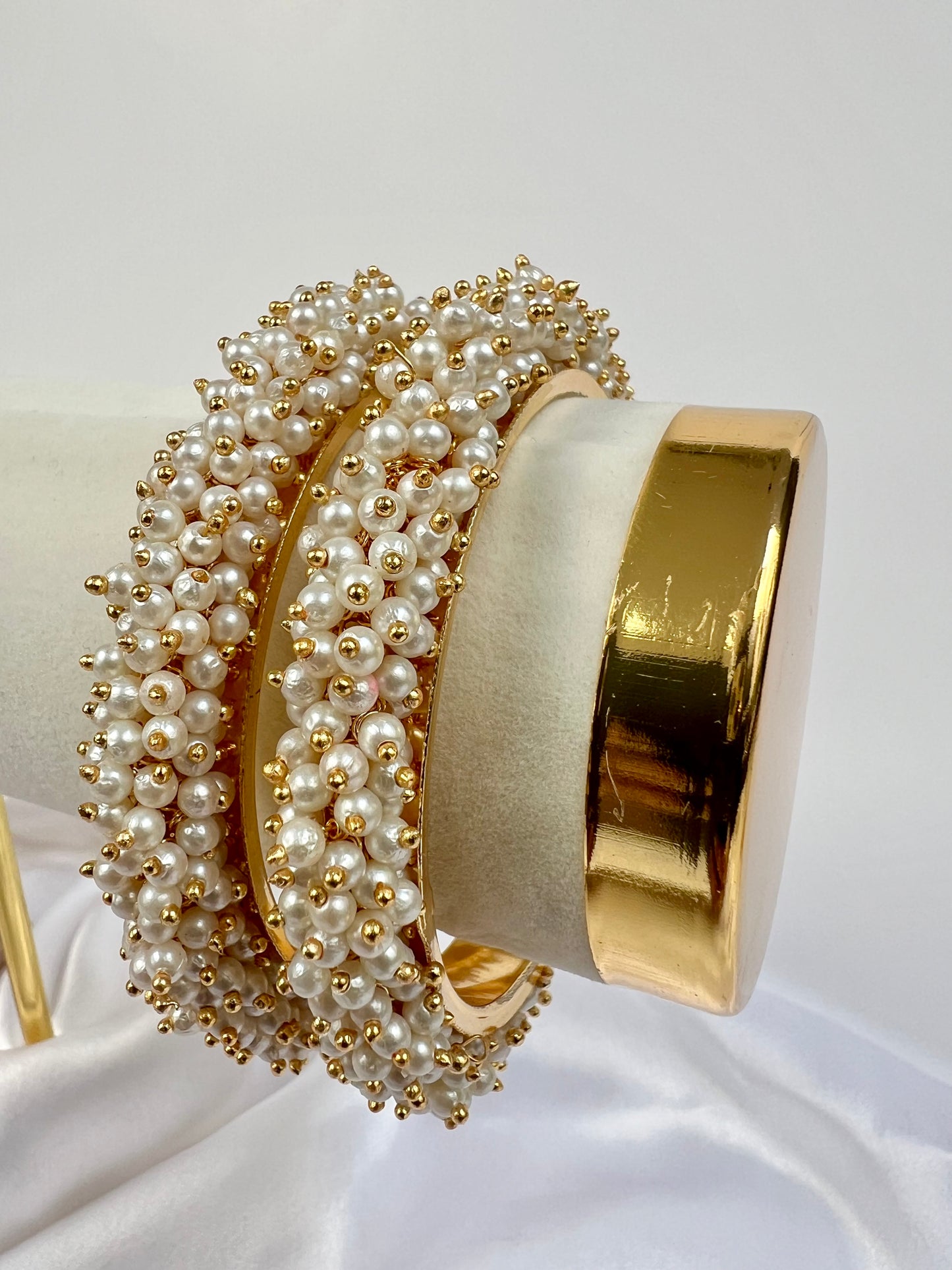 Classic Gold Bangles With Pearls and Gold Plating, set of two B3012