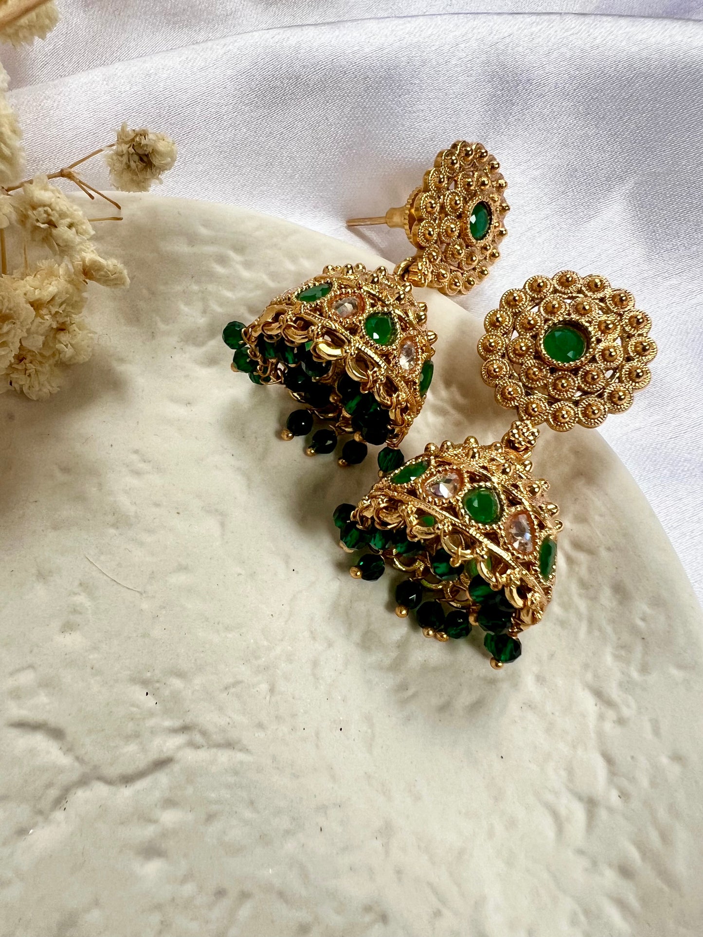 Green gold plated jhumka earrings E3028