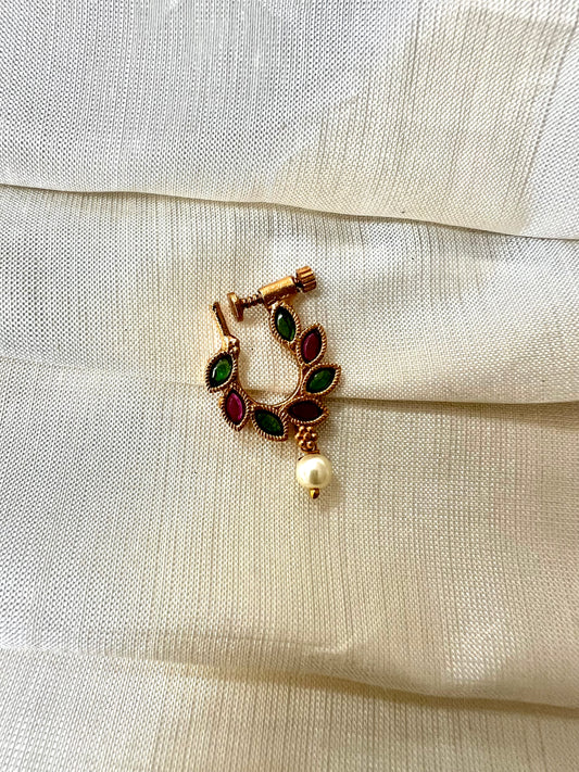 Antique gold plated rubygreen pearl nosering NR3002