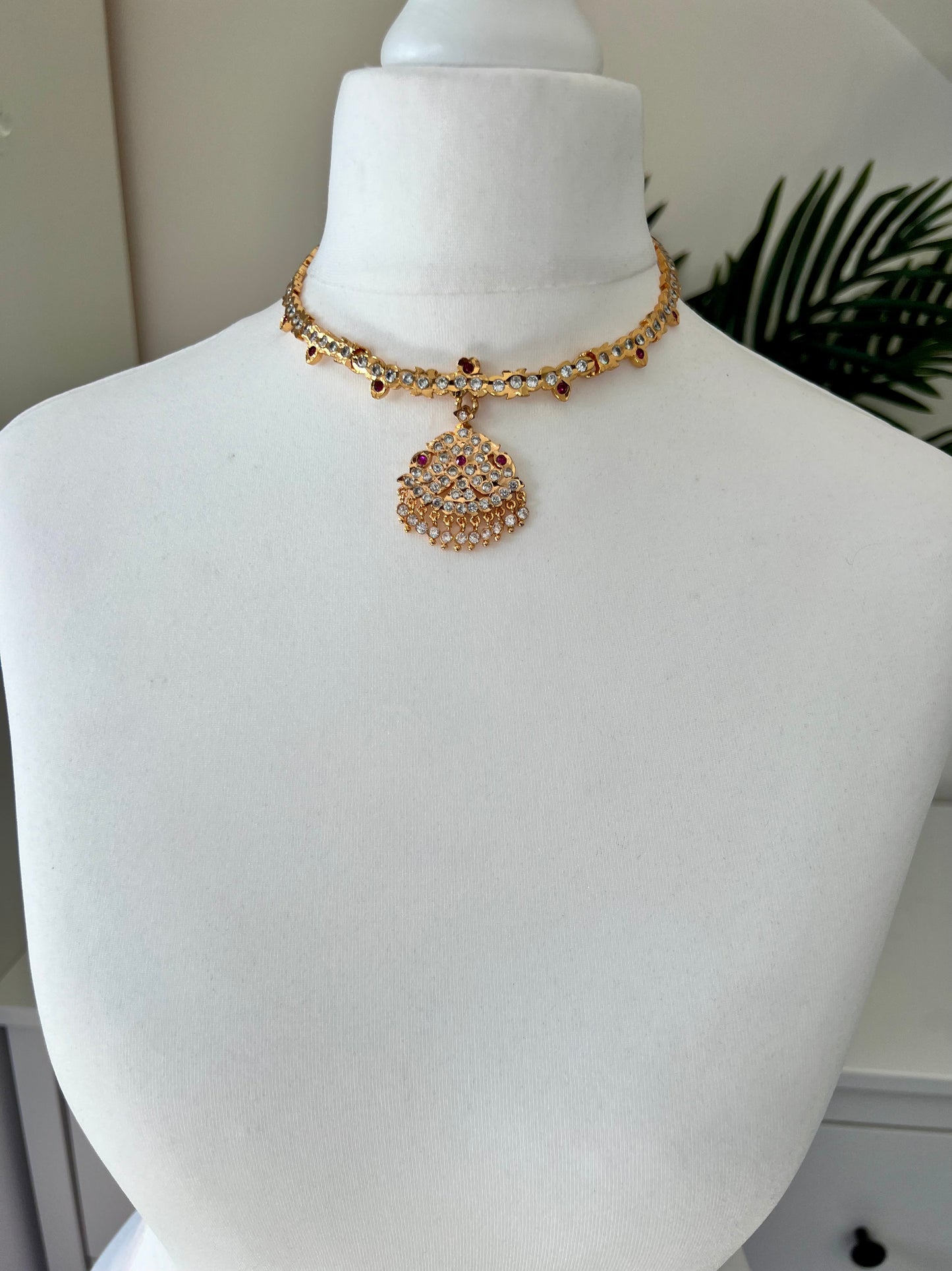 ABI- Simple traditional attigai with ruby and white stones N3092