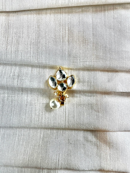Kundan stoned gold plated press in nosering with pearls NR3069