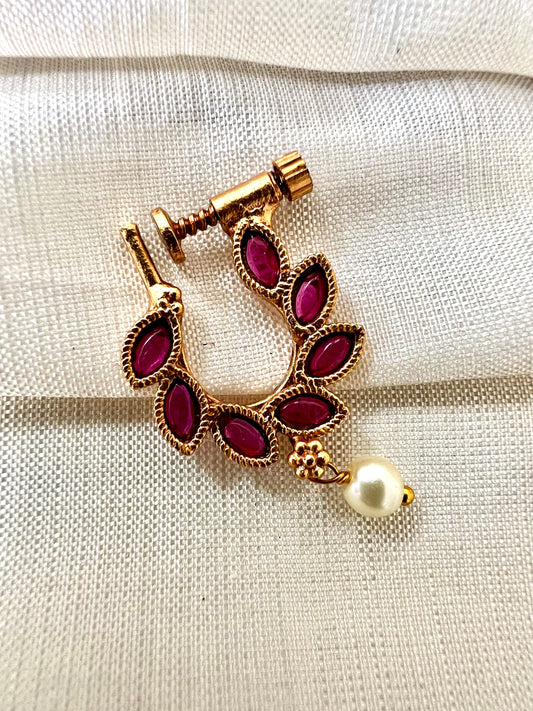 Antique oval shaped gold plated ruby nosering NR3005