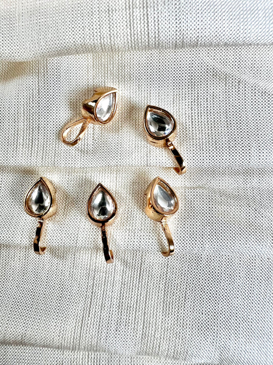 Kundan stoned rose gold plated press in nose ring NR3065