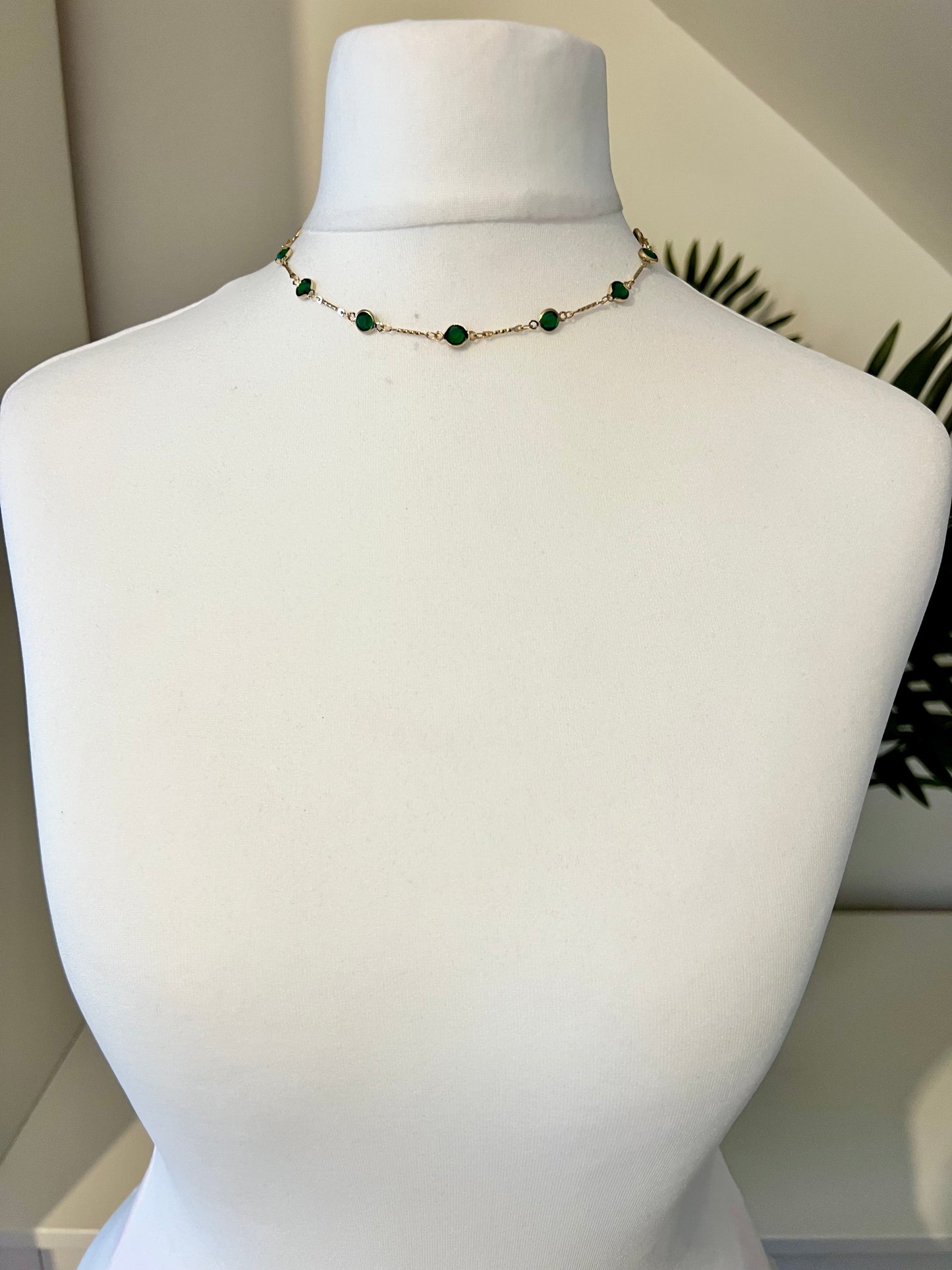 MIDHUSA - Simple short chain golden green stone necklace N3238