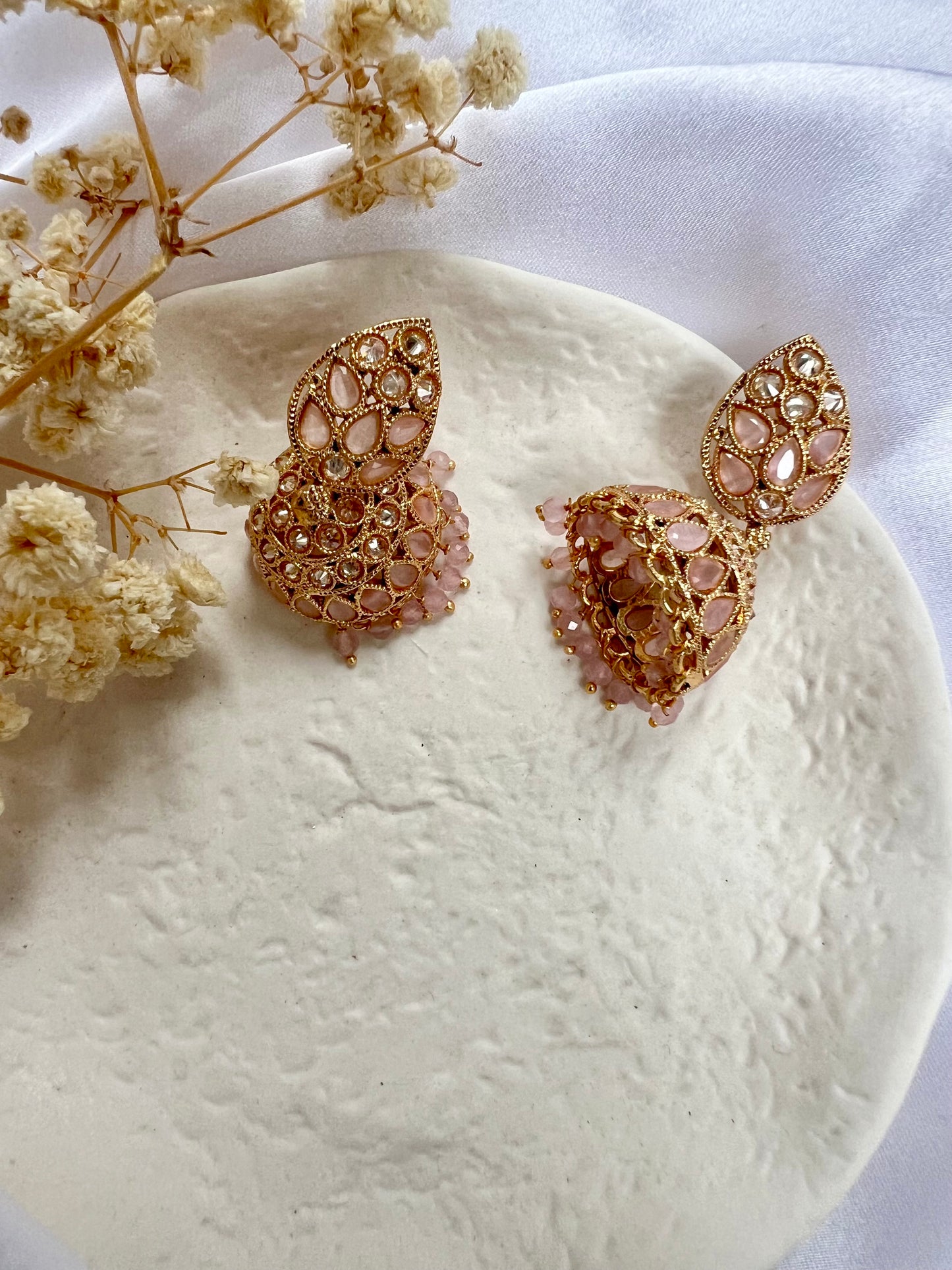 Light blush pink gold plated jhumka earrings E3024