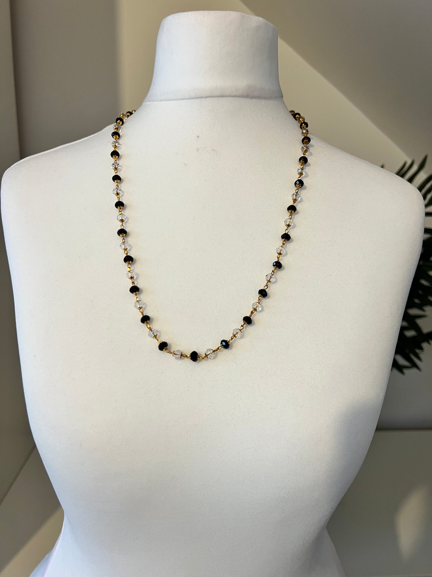 SUHANYA - Simple long black and clear beads golden necklace N3237