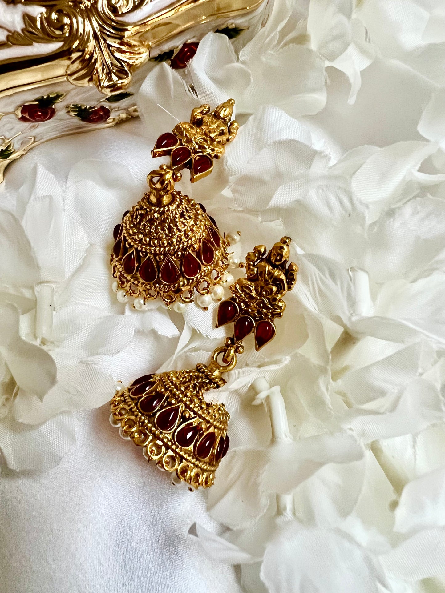 TAVANA - Antique temple ruby gold necklace set with matching earrings N3004