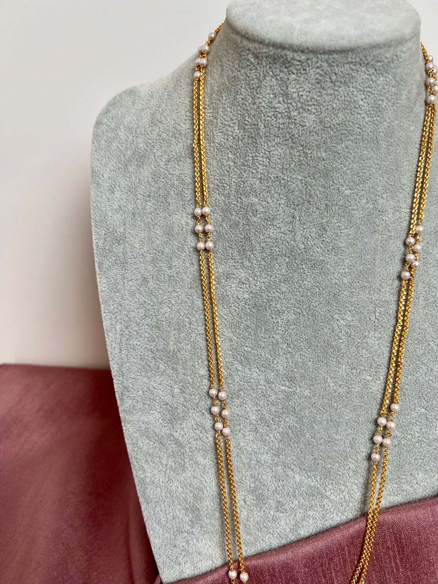 NANDIKA - Long Impon dollar 30inch necklace with ruby and white stones N3067