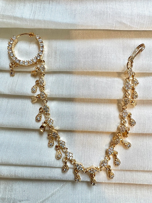 Cz stoned gold plated nosering with chain NR3035