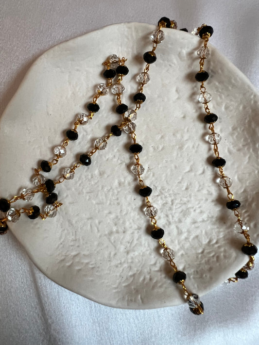 SUHANYA - Simple long black and clear beads golden necklace N3237