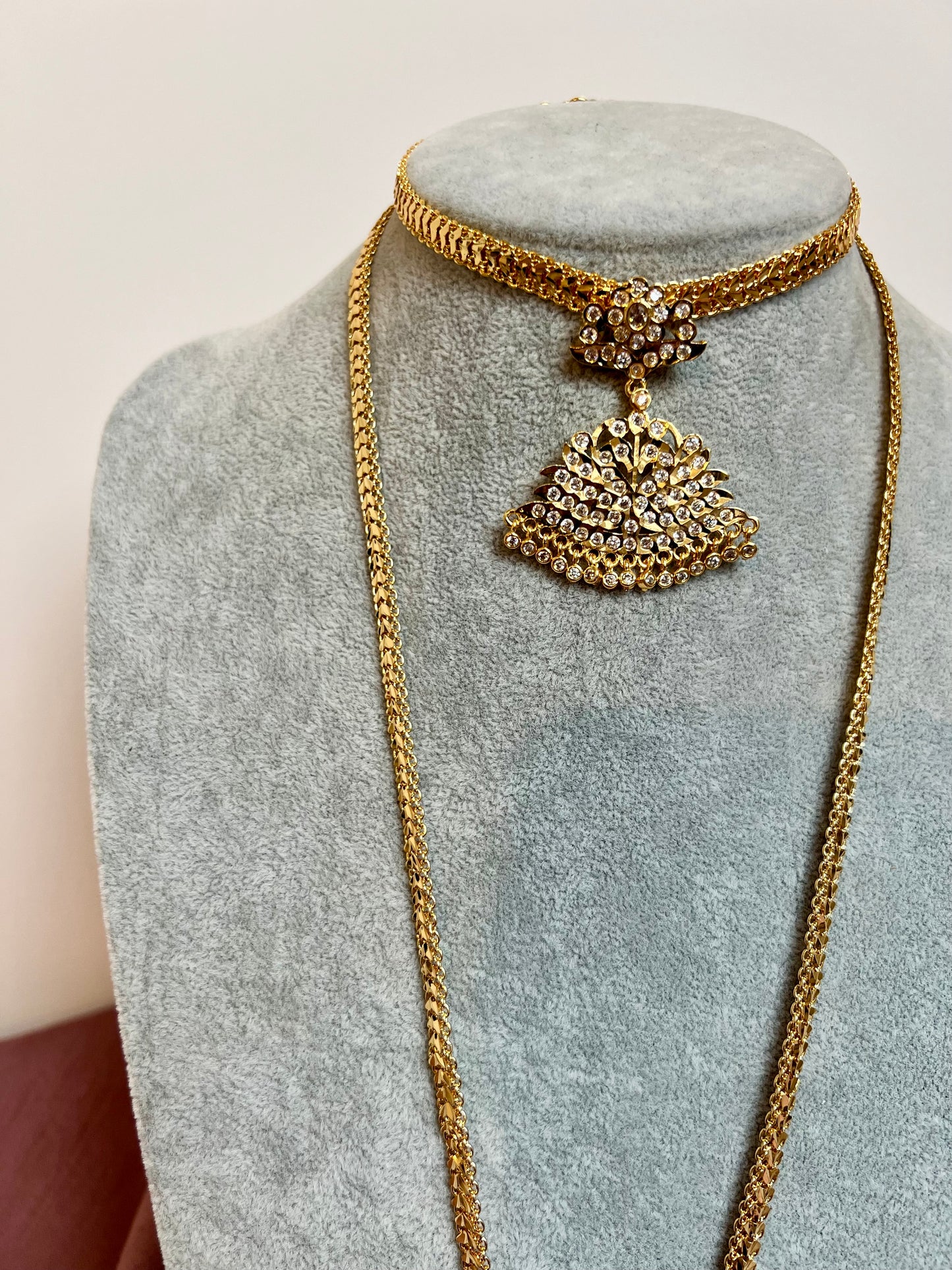 BAVANI -Short attigai and long mid haram impon necklace with matching earrings N3164