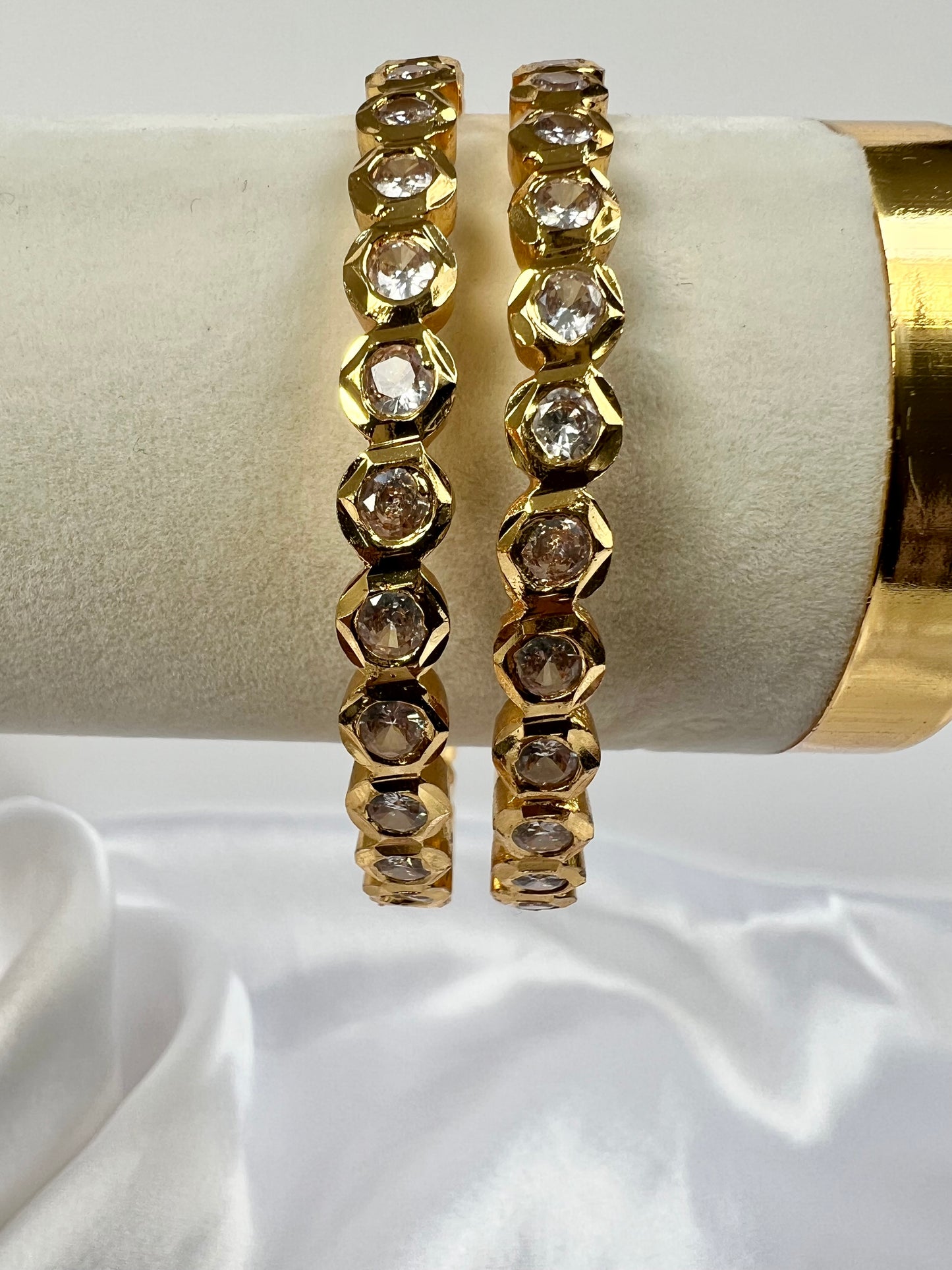 Gold Impon clear stone bangles, set of two  B3015