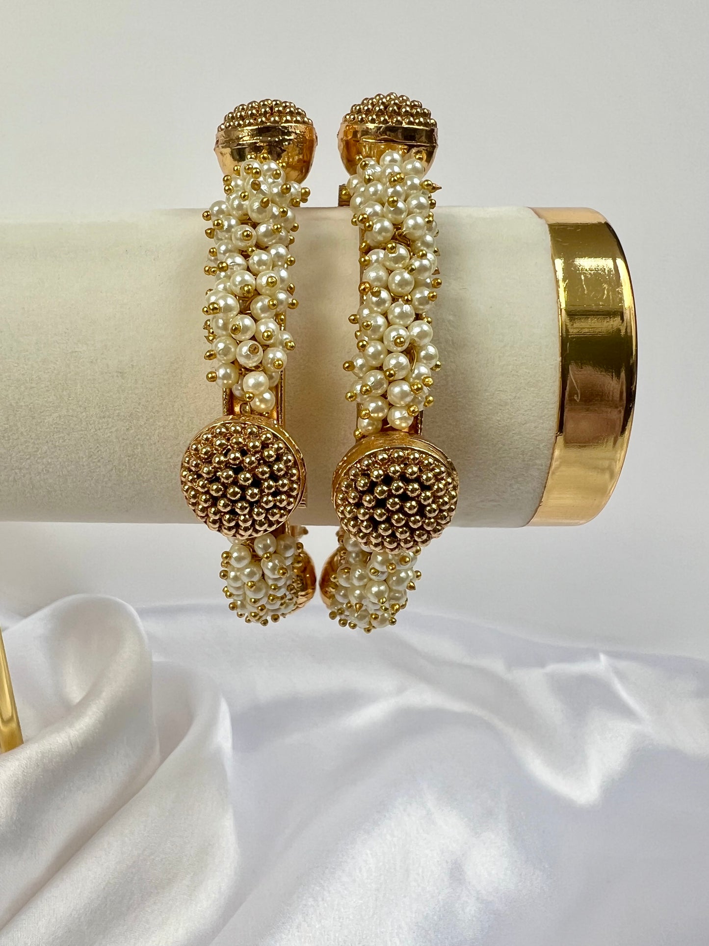 Antique Openable Bangles With Pearls and Gold Plating, set of two B3009