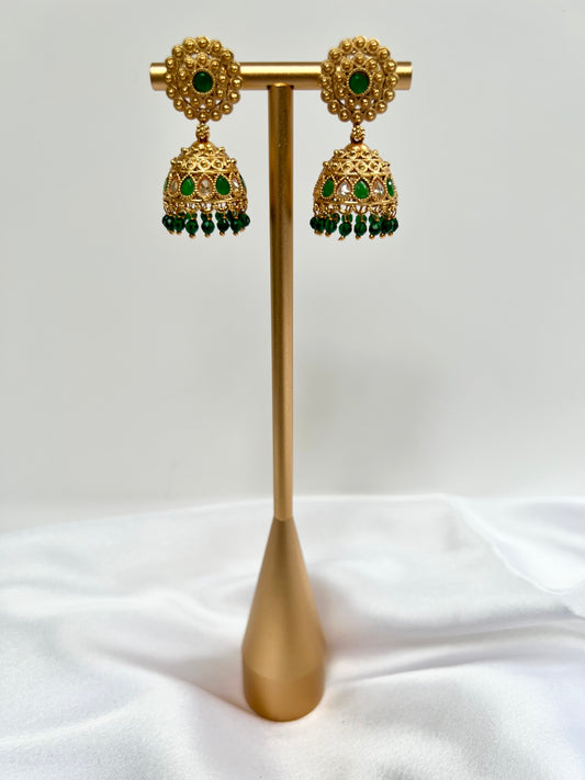 Green gold plated jhumka earrings E3028