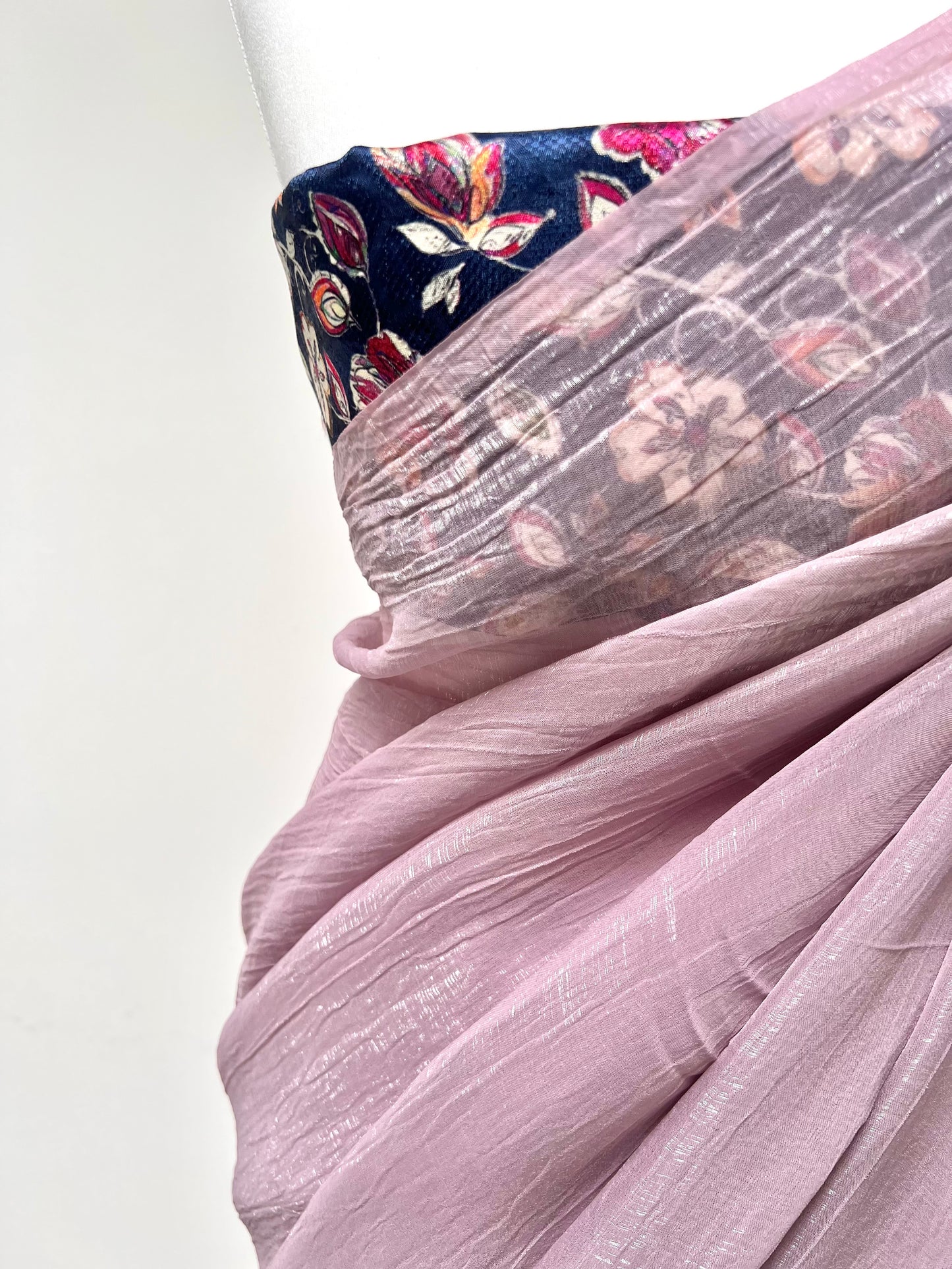 Lavendar crush chiffon saree with a crape silk blouse in navy S3015